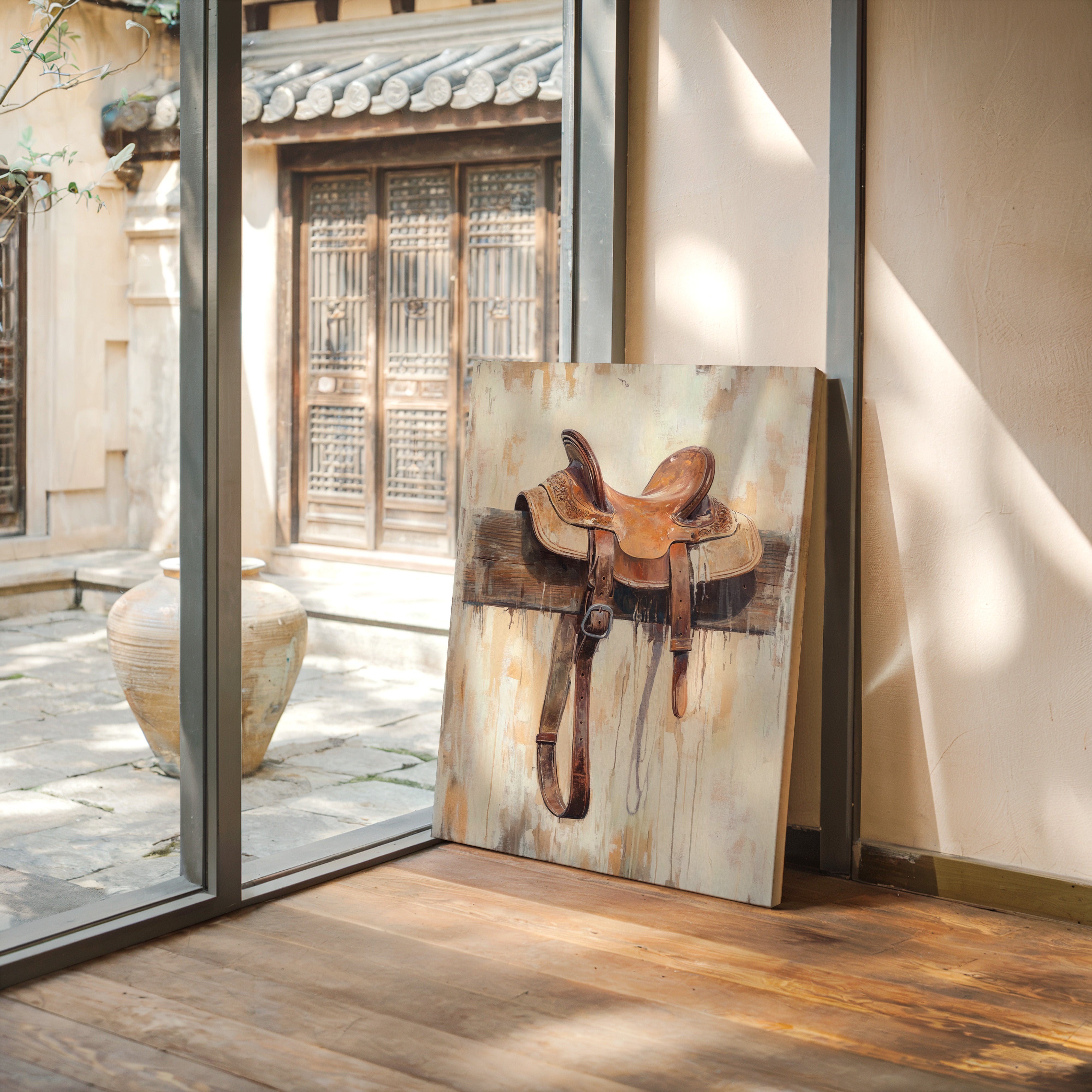 Image of Weathered Rest: Western Saddle Still Life