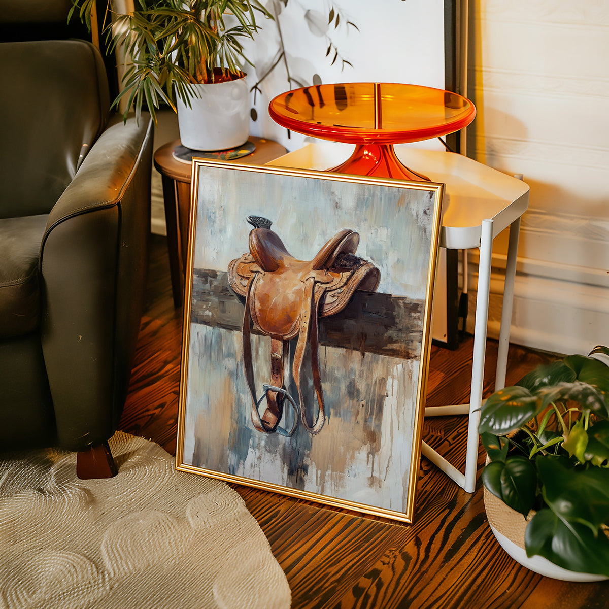 Resting Leather – Western Saddle on Fence Painting