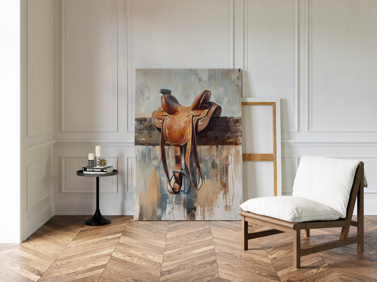 Resting Leather – Western Saddle on Fence Painting