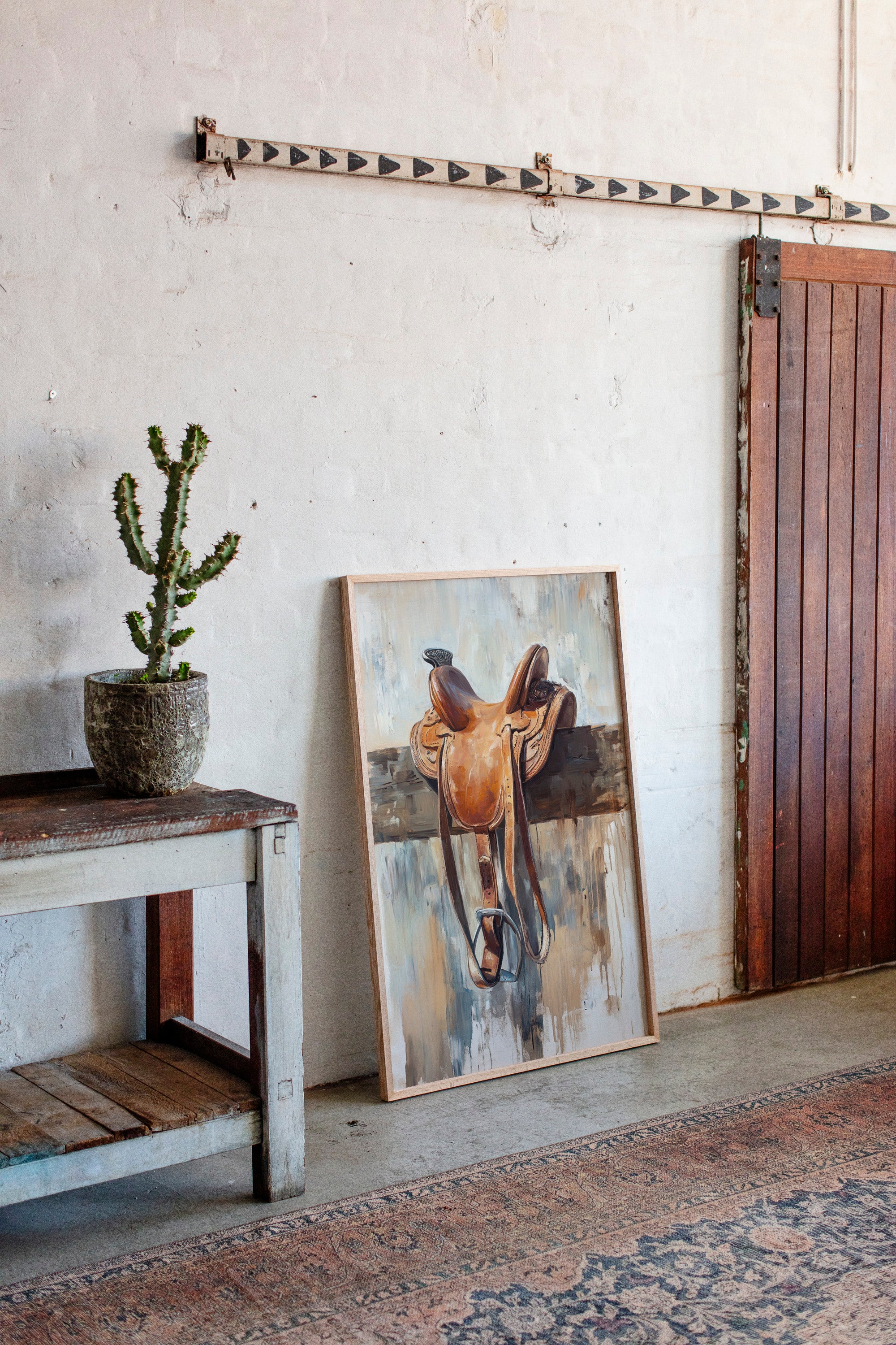 Image of Resting Leather – Western Saddle on Fence Painting