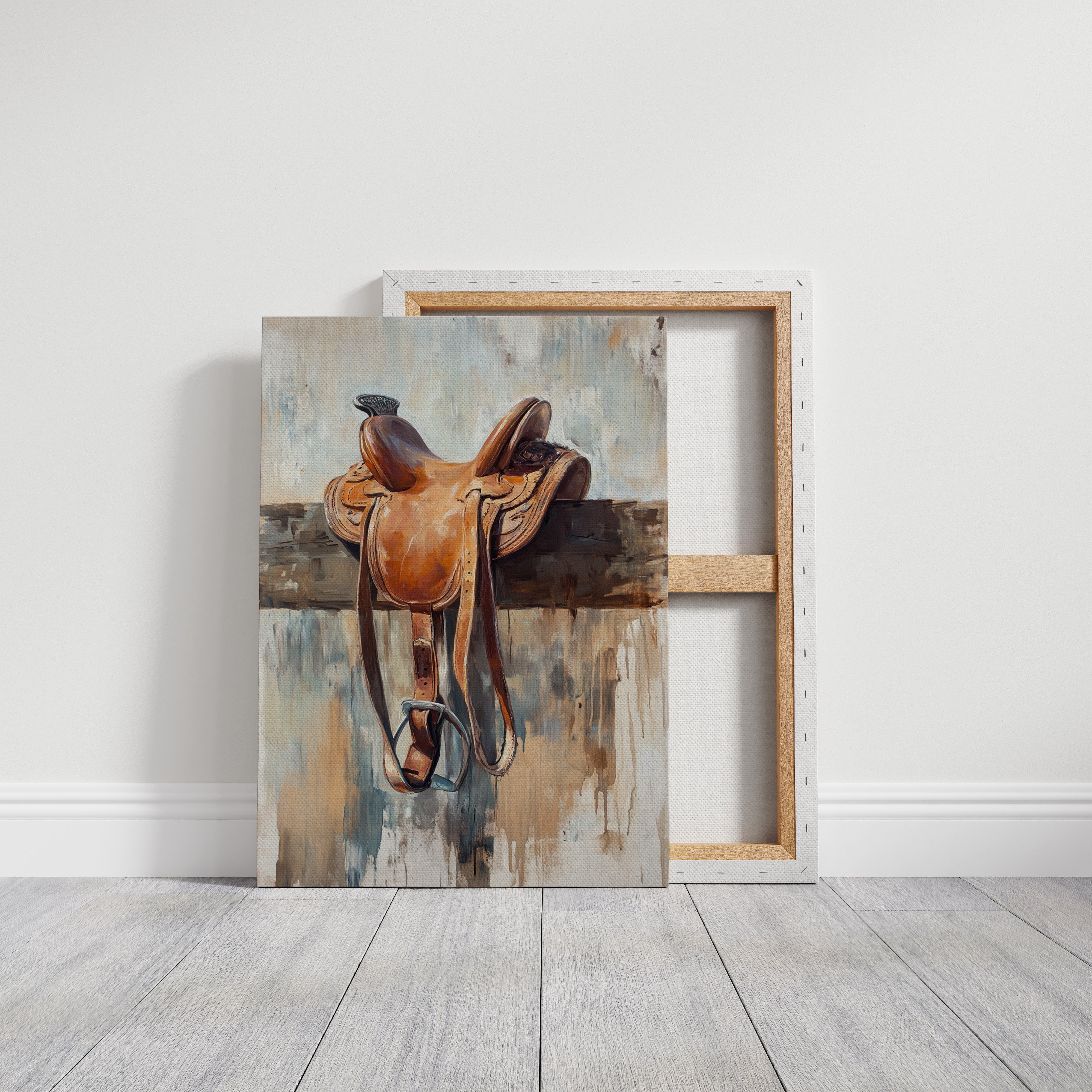 Image of Resting Leather – Western Saddle on Fence Painting