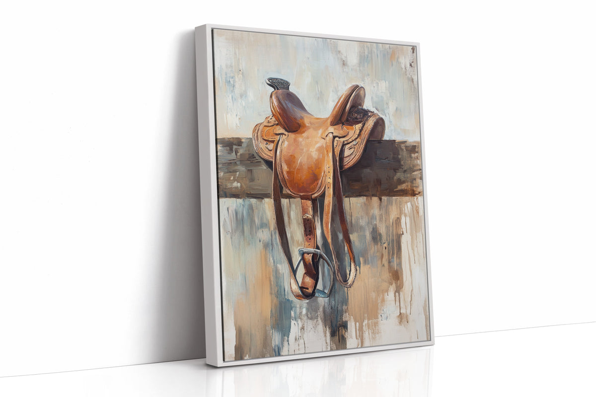 Resting Leather – Western Saddle on Fence Painting