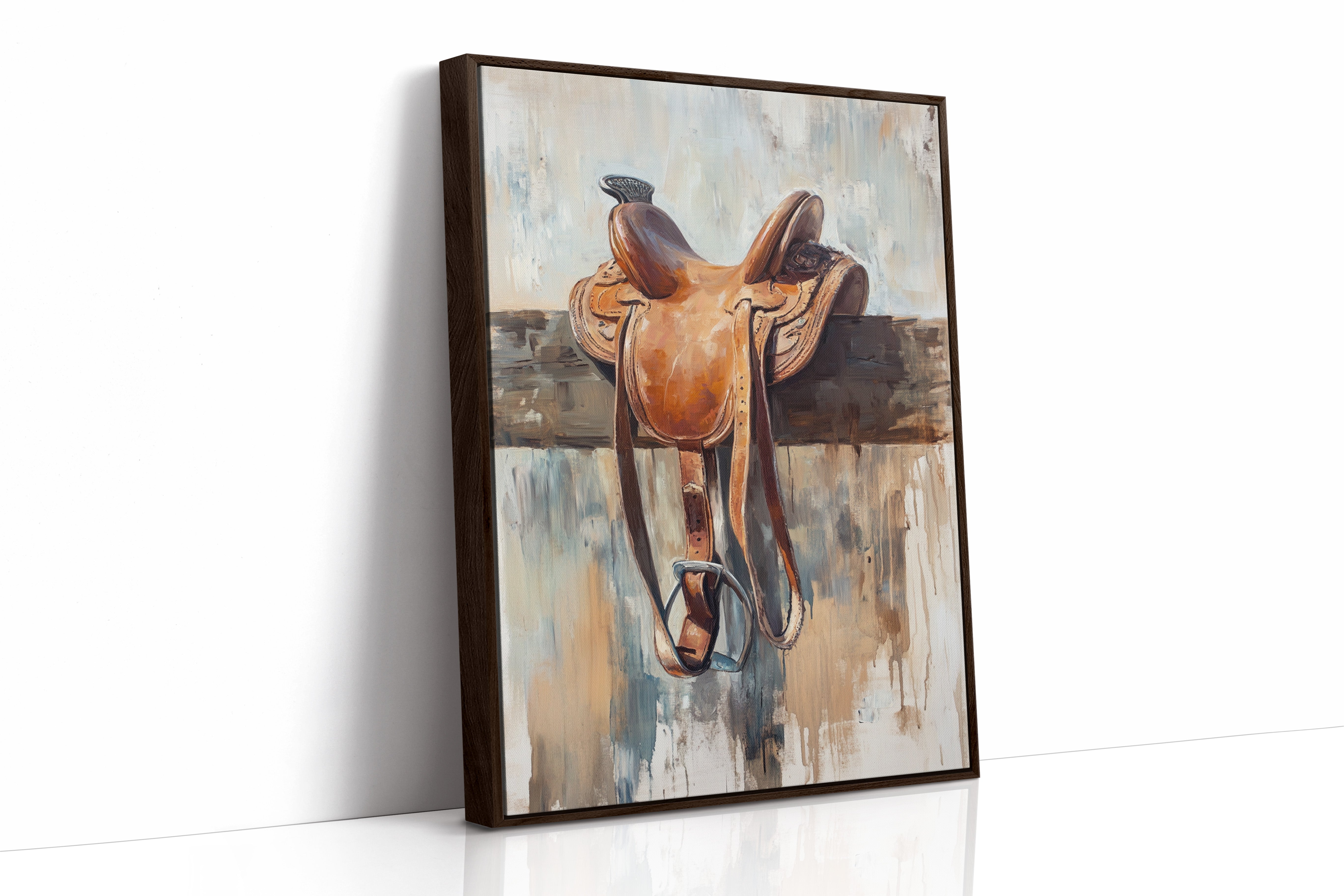 Image of Resting Leather – Western Saddle on Fence Painting