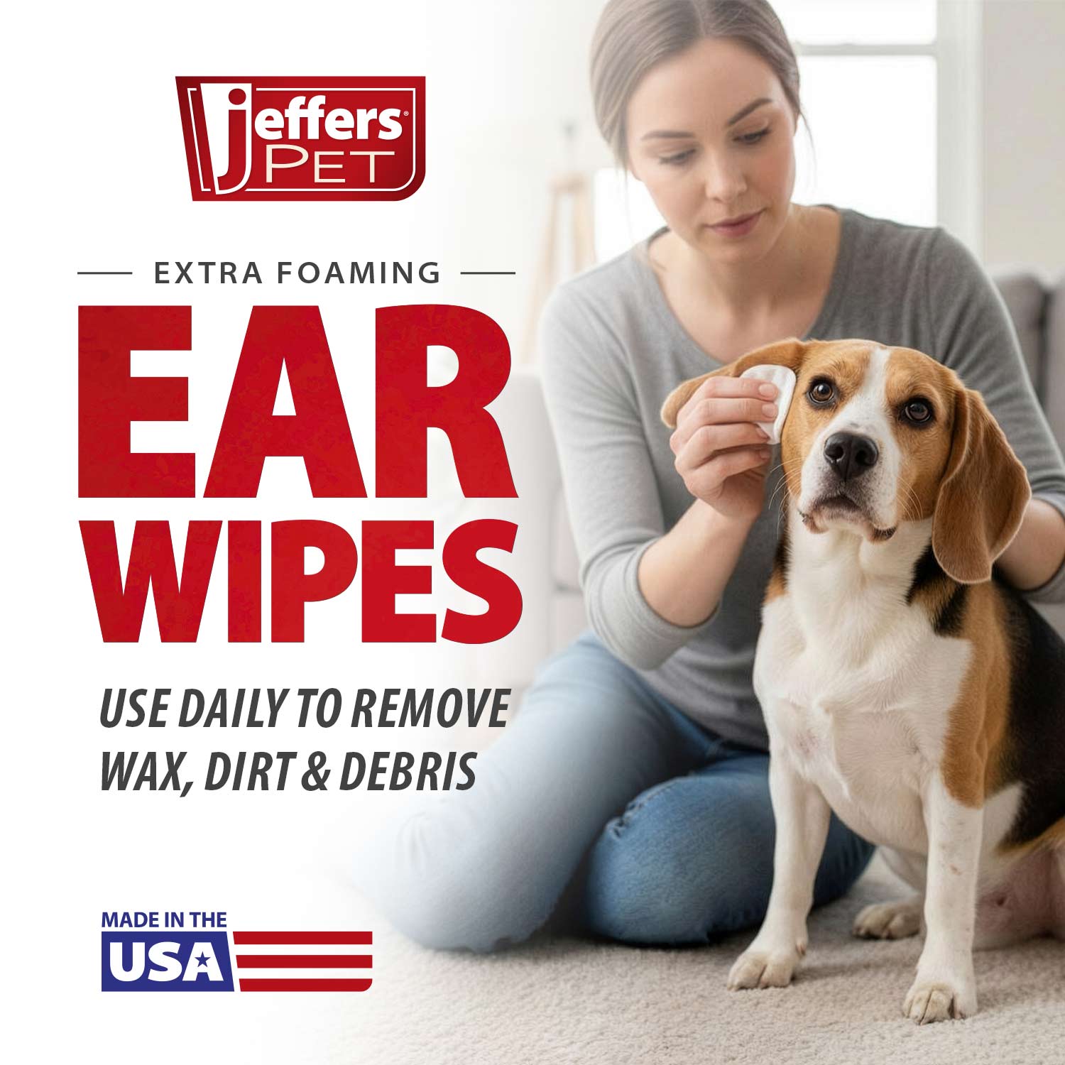 Image of Jeffers Dog Ear Cleaning Wipes, 100 Count