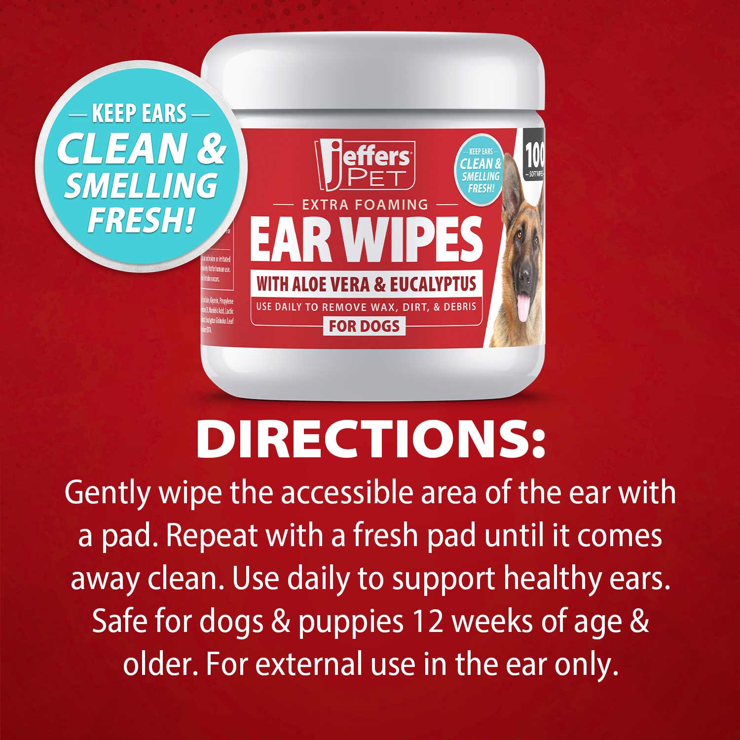 Image of Jeffers Dog Ear Cleaning Wipes, 100 Count