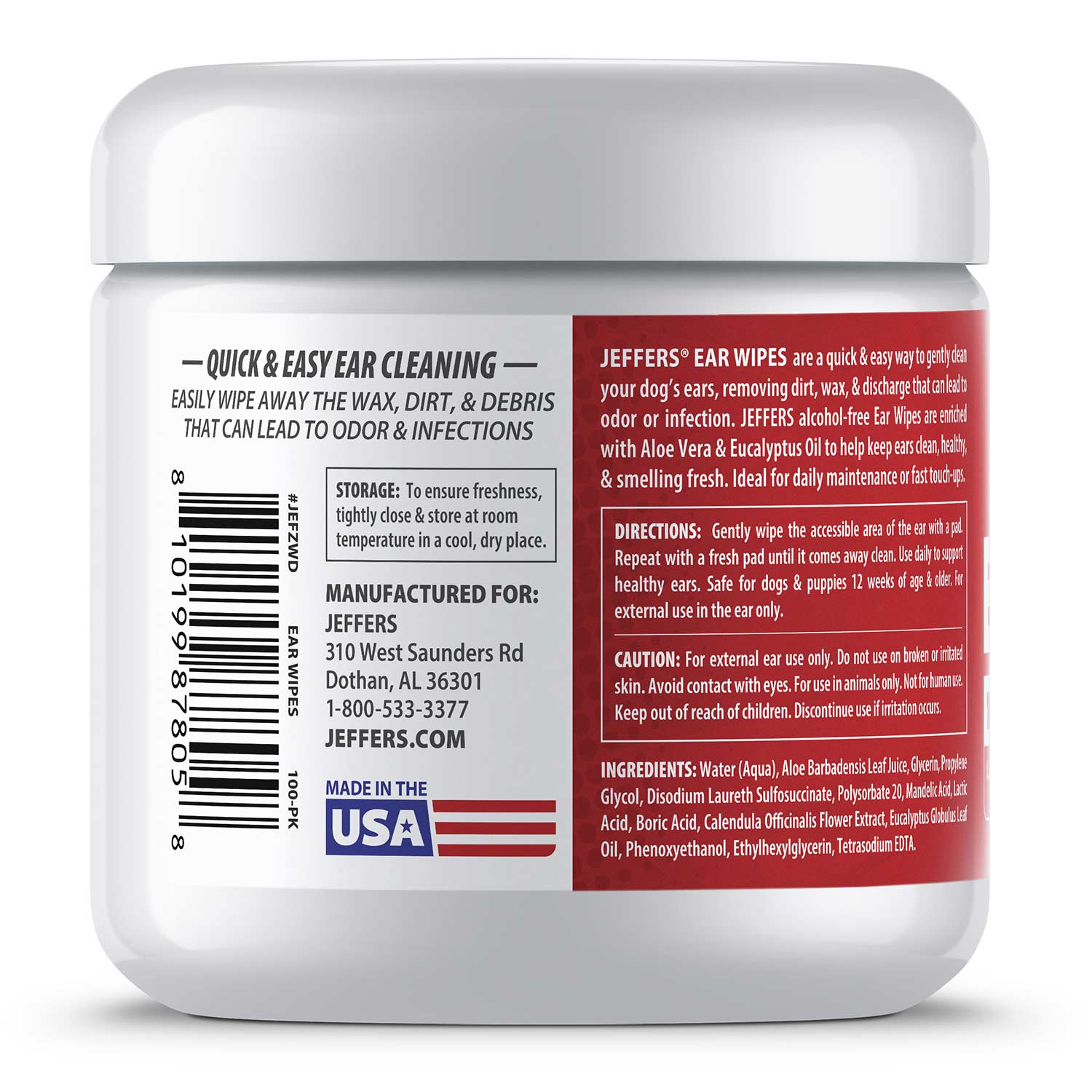 Image of Jeffers Dog Ear Cleaning Wipes, 100 Count