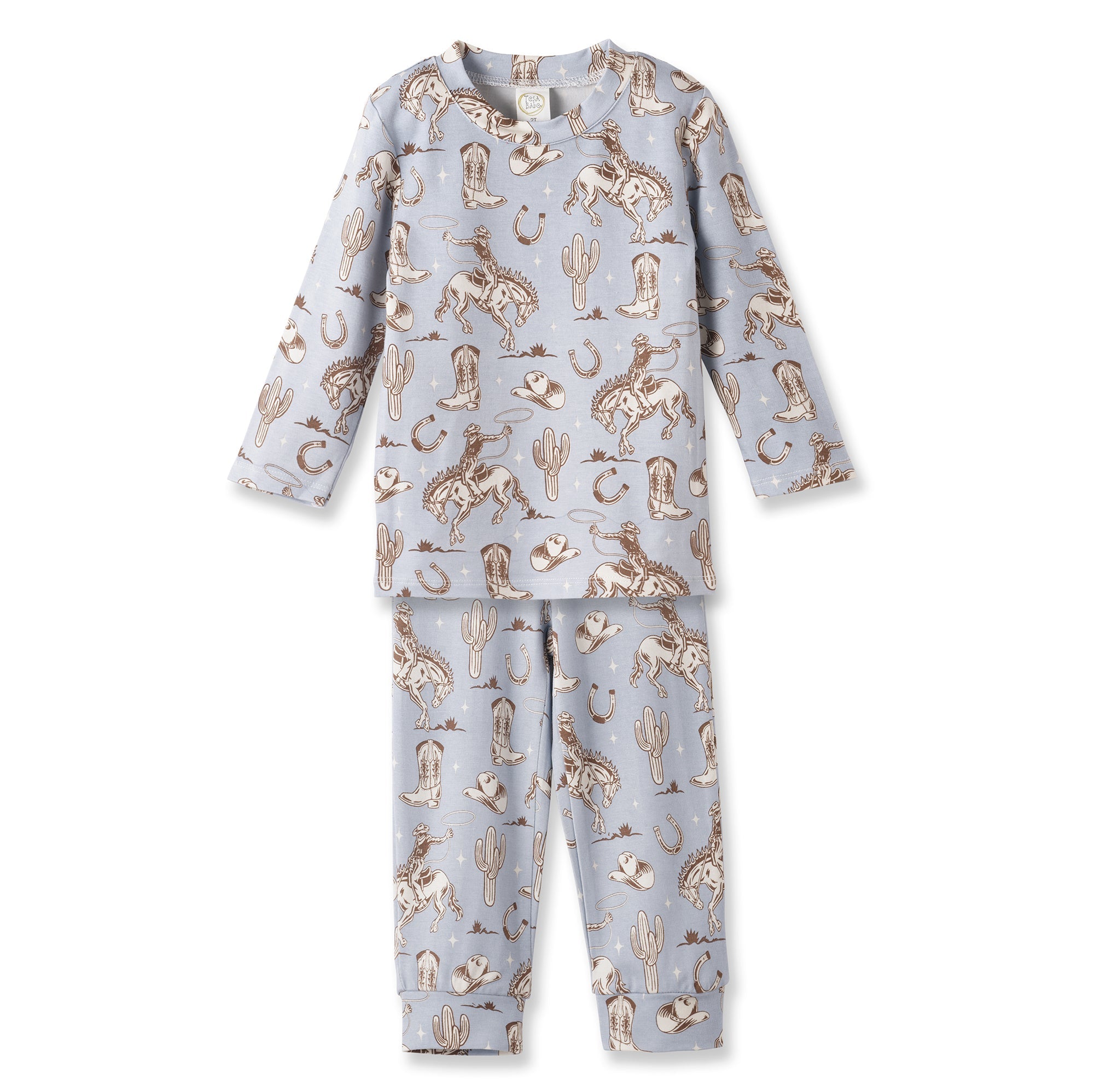 Image of Wild Wrangler/Blue Cowboy Western Bamboo Kids Pajama Set