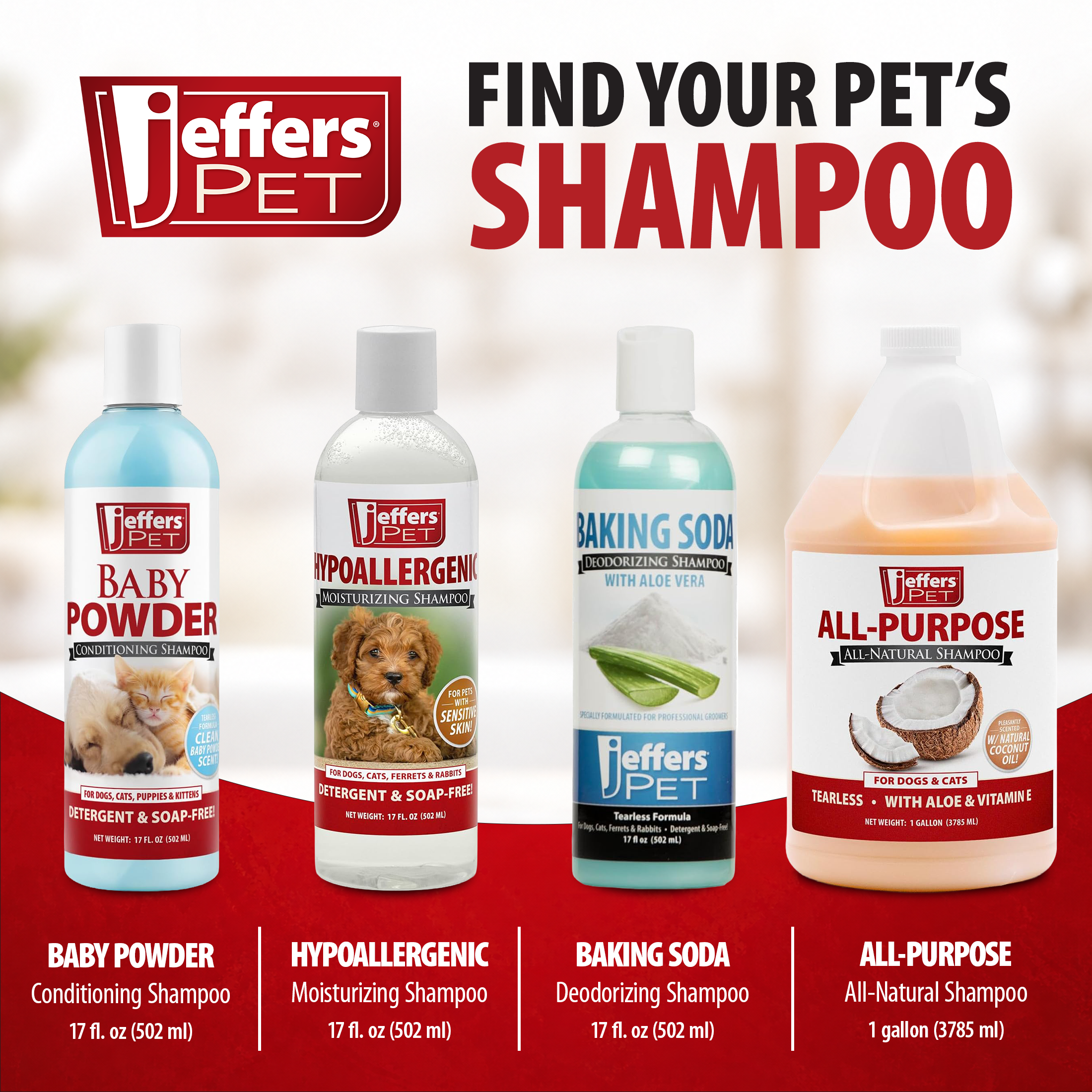 Image of Jeffers Pet Tearless All-Purpose All-Natural Coconut Oil Shampoo for Dogs & Cats