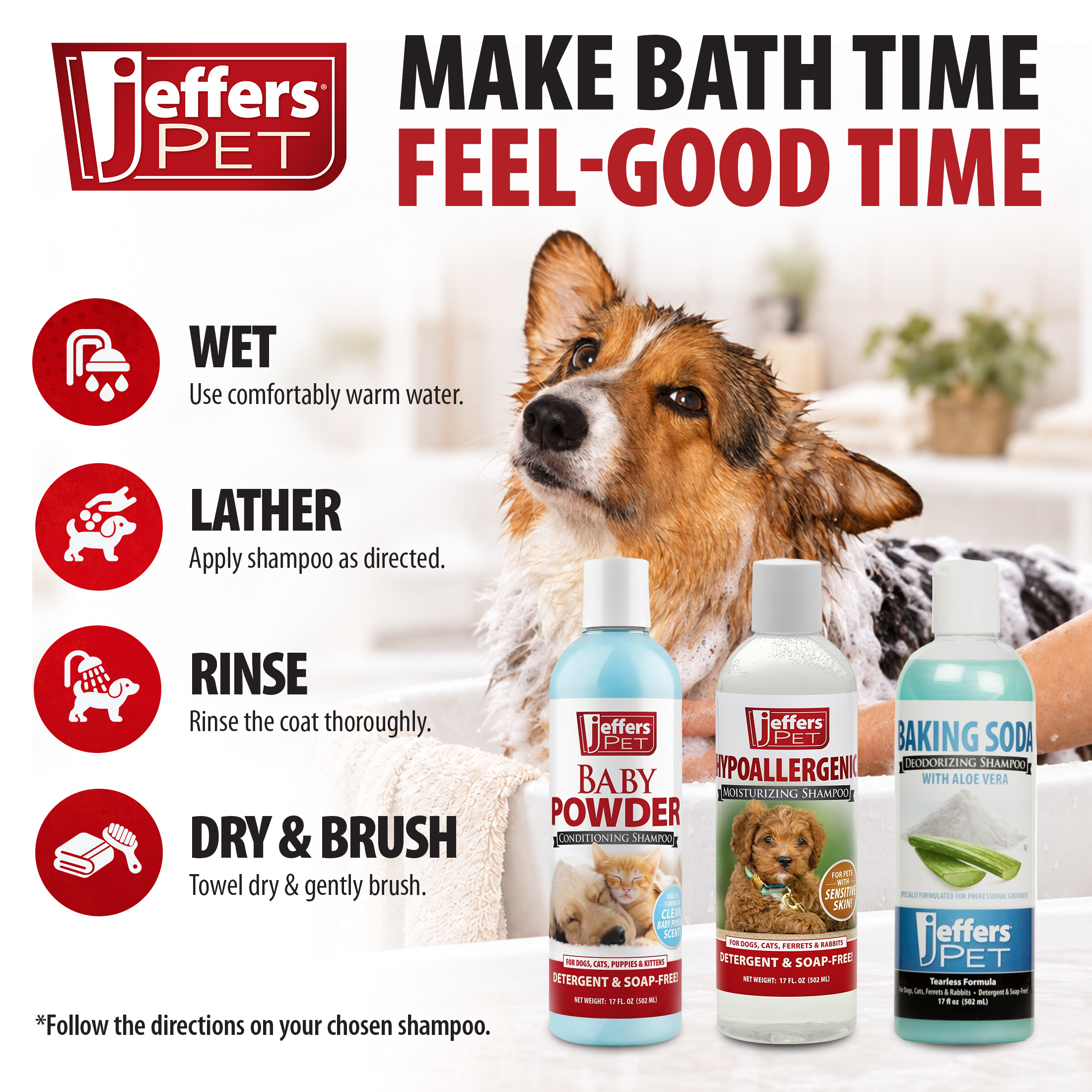 Image of Jeffers Pet Tearless All-Purpose All-Natural Coconut Oil Shampoo for Dogs & Cats