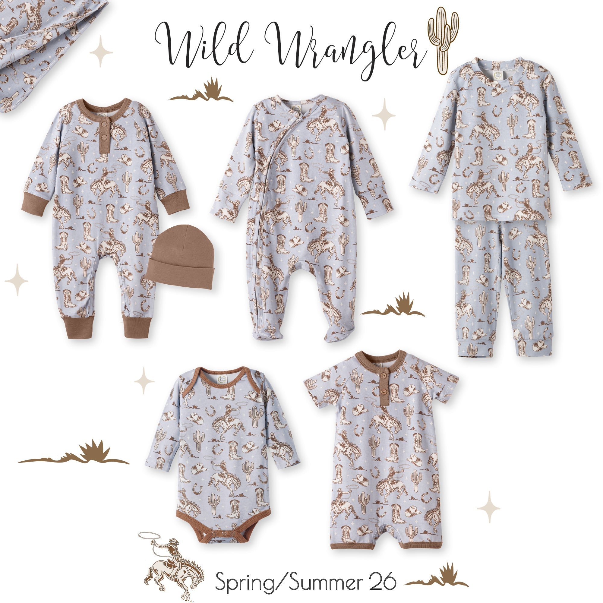 Image of Wild Wrangler/Blue Cowboy Western Bamboo Kids Pajama Set