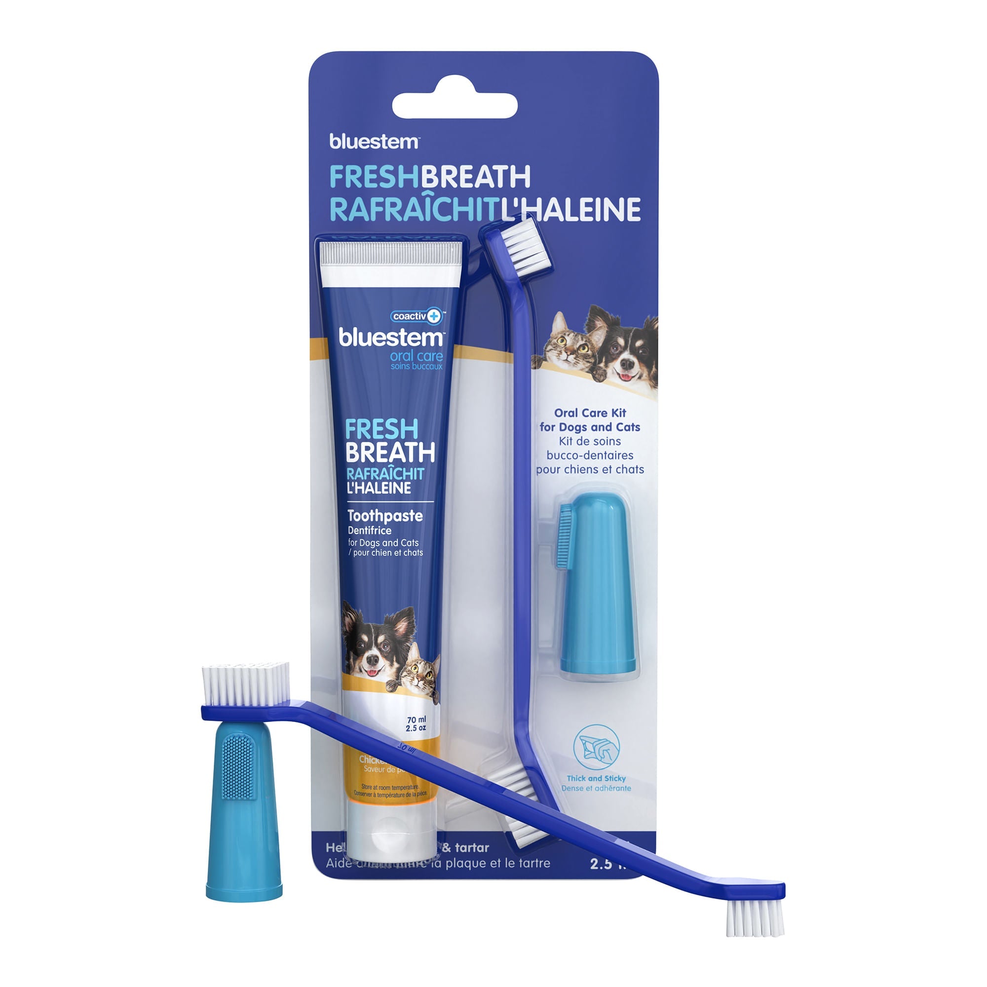 Image of bluestem coactiv+ Oral Dental Kit for Dogs and Cats – Toothpaste, Toothbrush & Finger Brush