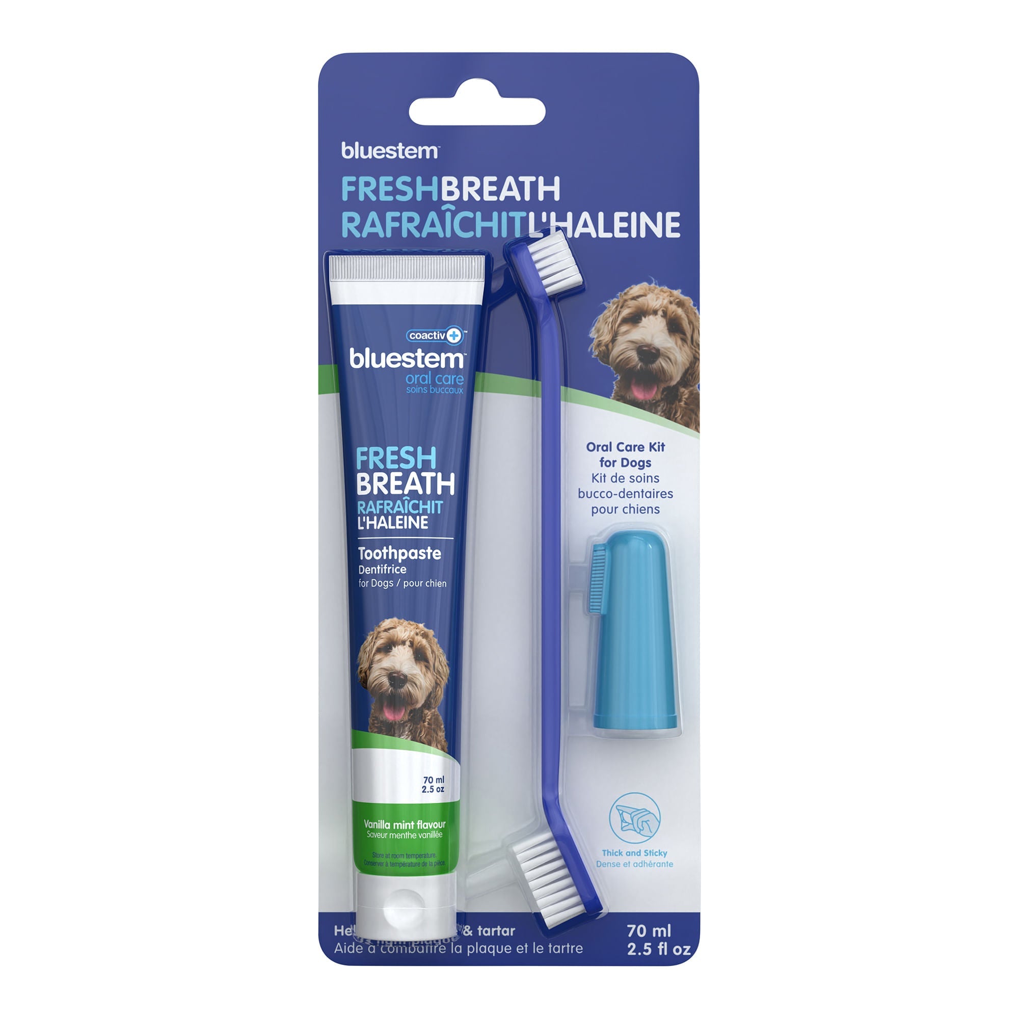 Image of bluestem coactiv+ Oral Dental Kit for Dogs and Cats – Toothpaste, Toothbrush & Finger Brush