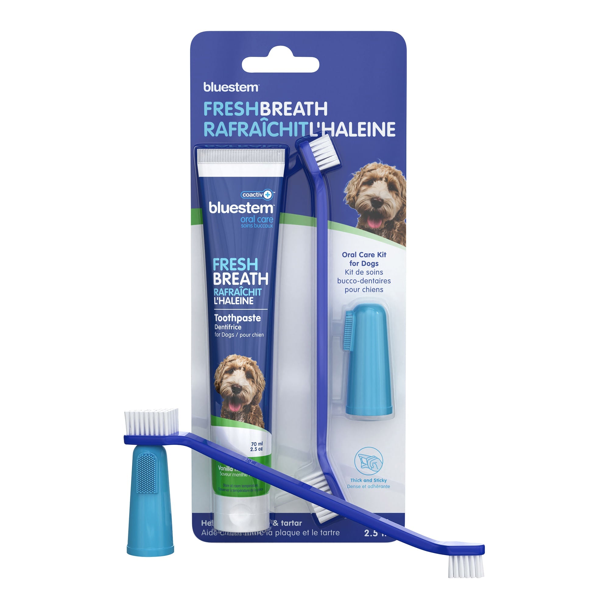 Image of bluestem coactiv+ Oral Dental Kit for Dogs and Cats – Toothpaste, Toothbrush & Finger Brush