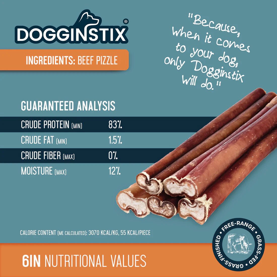 Image of Dogginstix Bully Stick Dog Chew, All-Natural, Grass-Fed Beef, Odor-Free