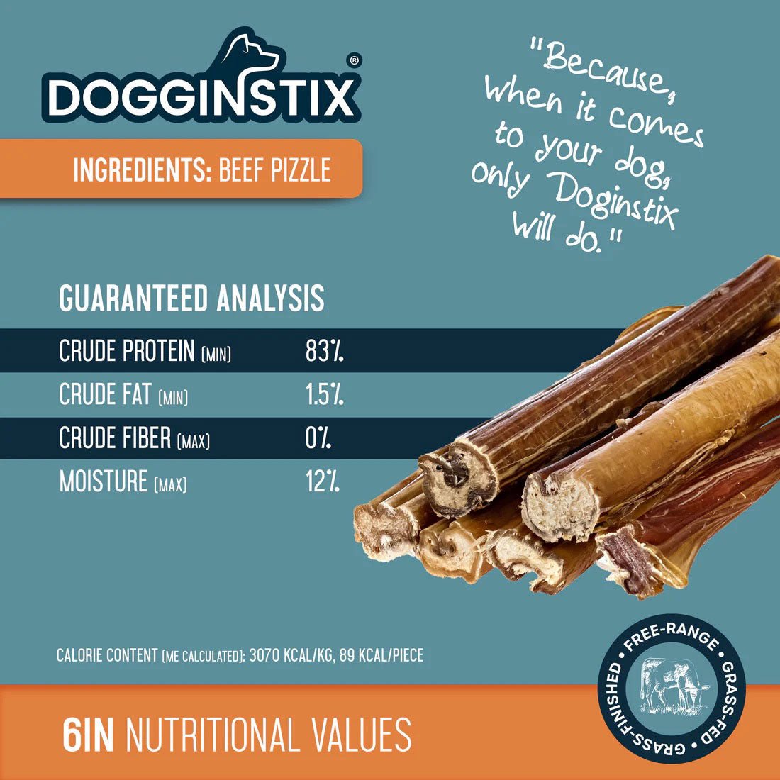 Image of Dogginstix Bully Stick Dog Chew, All-Natural, Grass-Fed Beef, Odor-Free