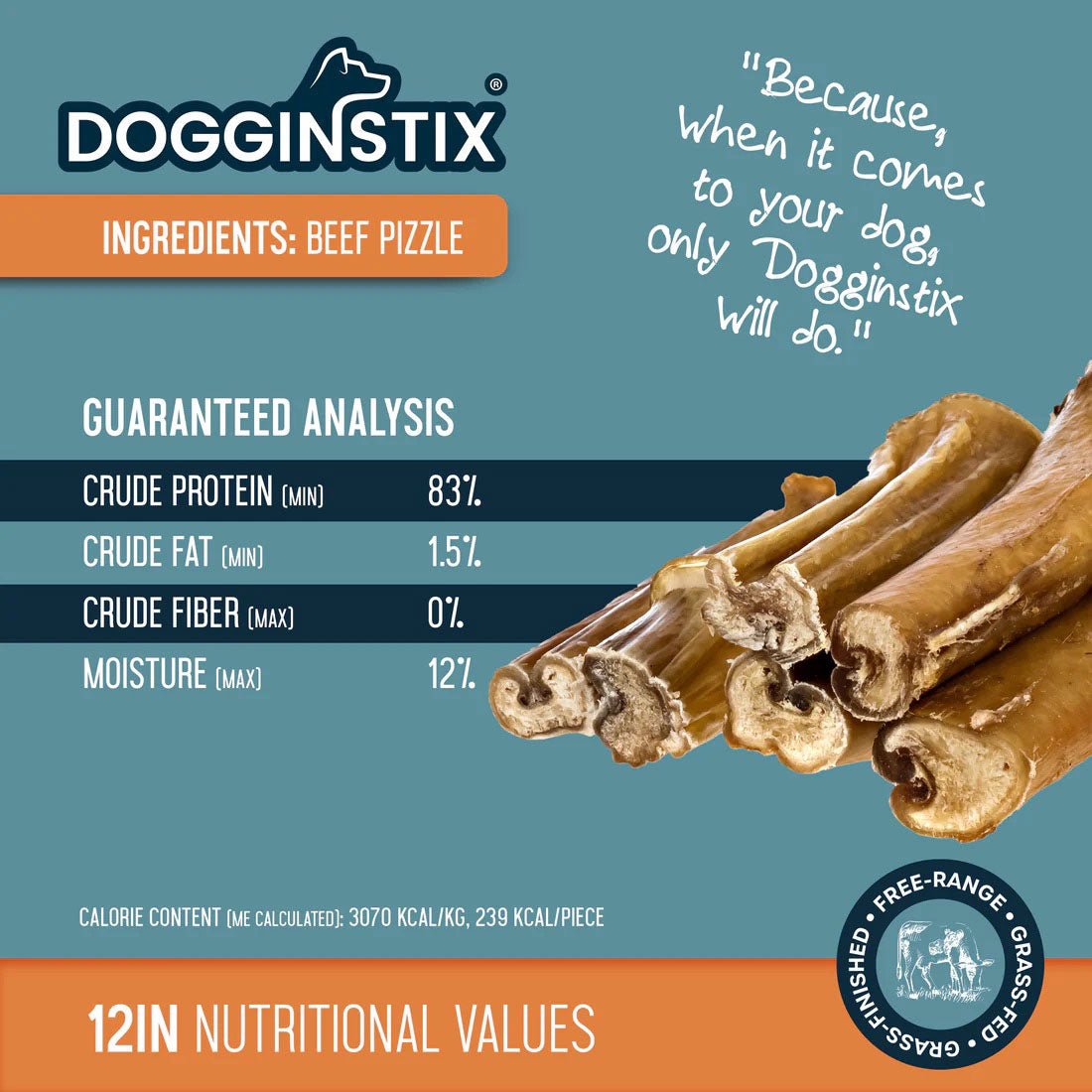Image of Dogginstix Bully Stick Dog Chew, All-Natural, Grass-Fed Beef, Odor-Free