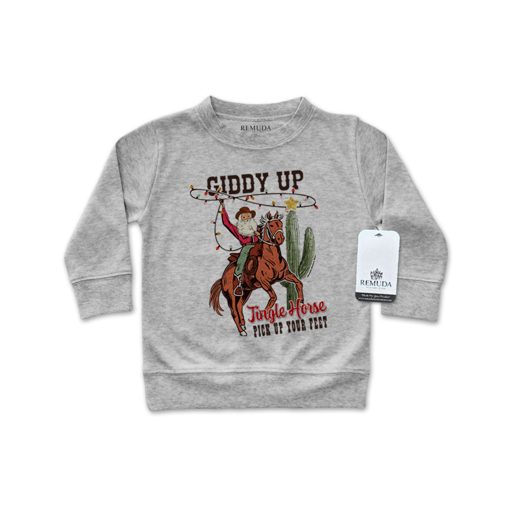 Image of Giddy Up Jingle Horse - Western Infant Long Sleeve Christmas Pullover Shirt