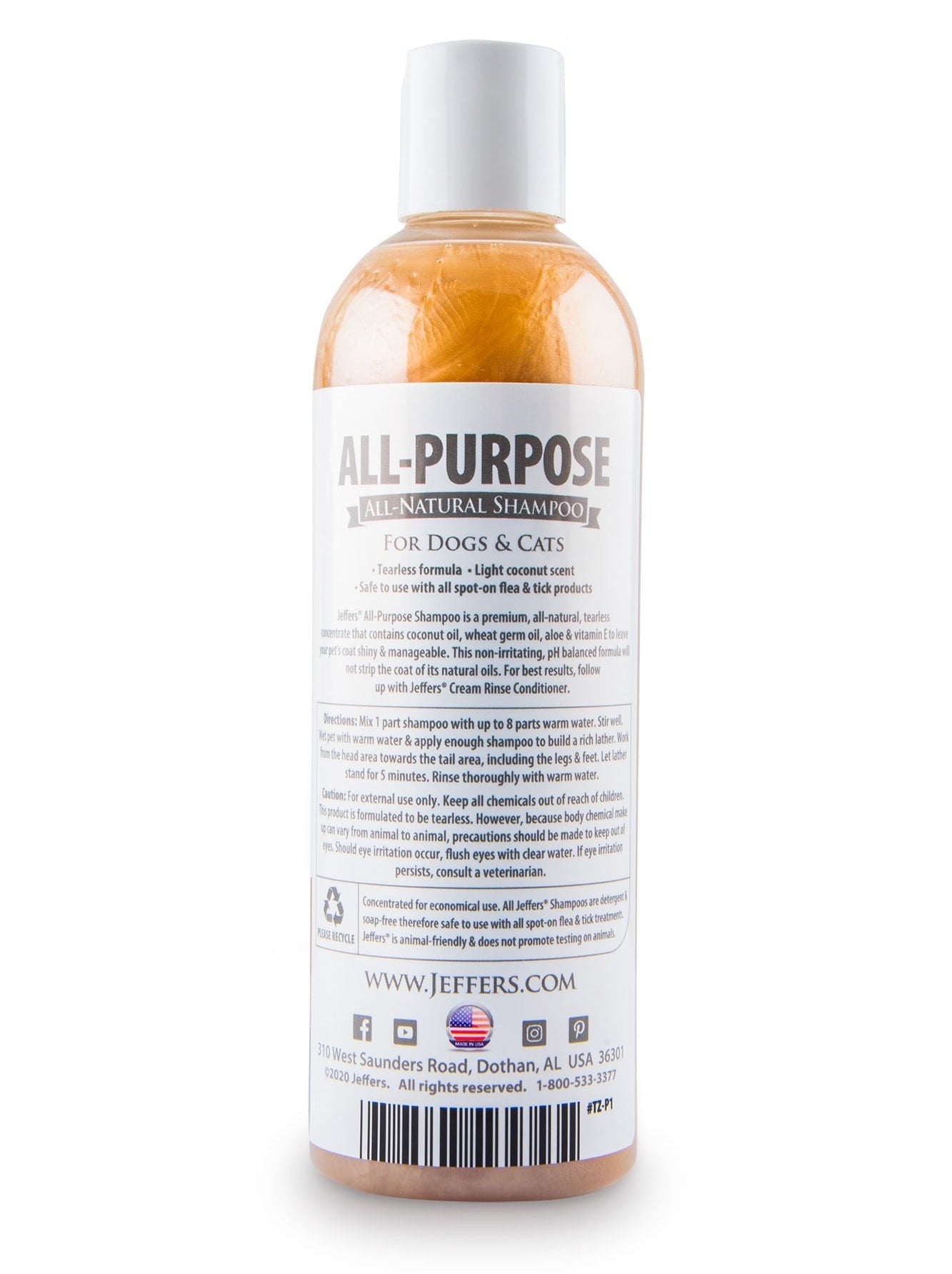 Image of Jeffers Pet Tearless All-Purpose All-Natural Coconut Oil Shampoo for Dogs & Cats