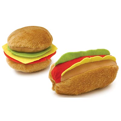 Image of Jeffers American Grill Time Plush Squeaker Dog Toys - Hamburger or Hot Dog
