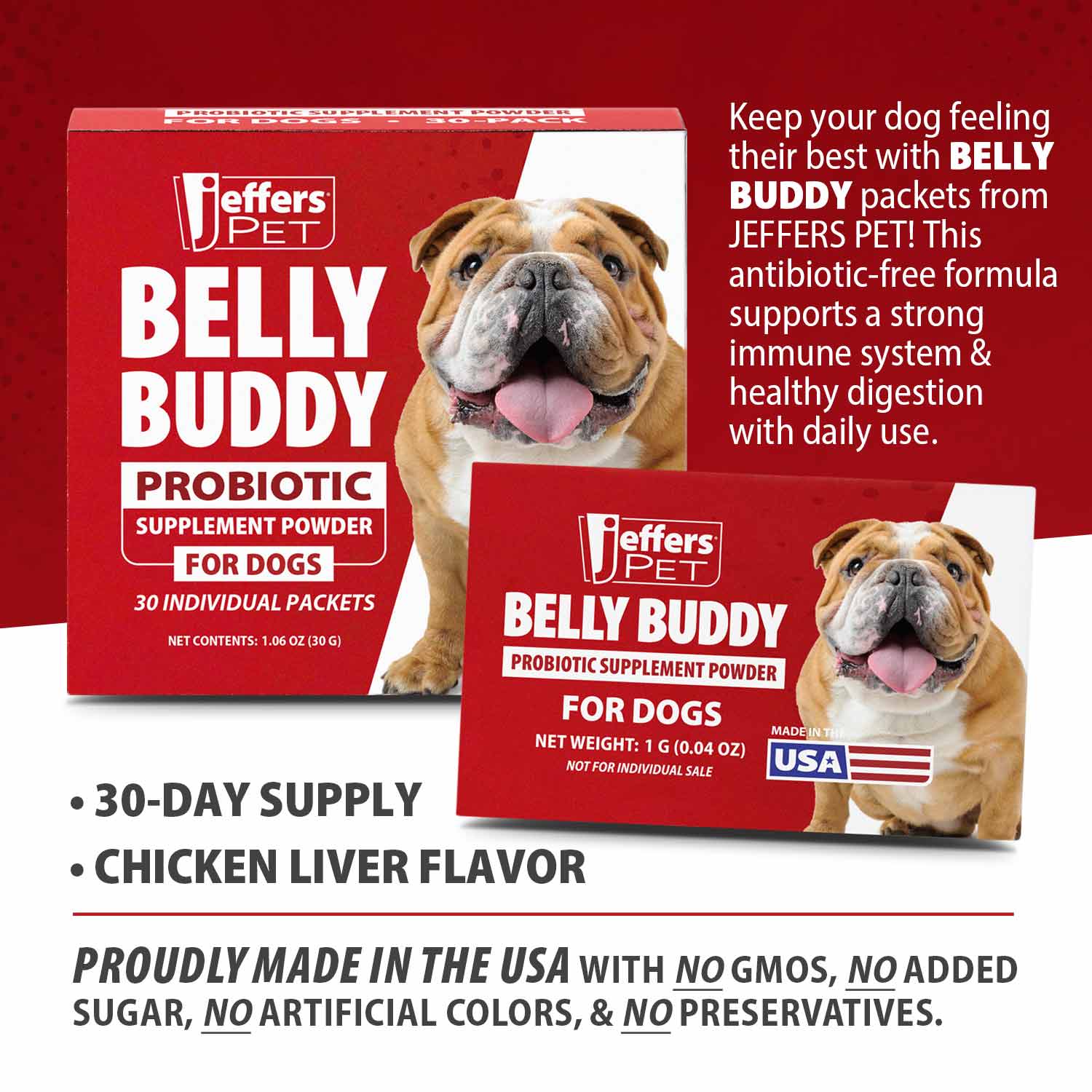Image of Jeffers BELLY BUDDY Probiotic Supplement Powder for Dogs – Multi-Strain Digestive & Immune Support