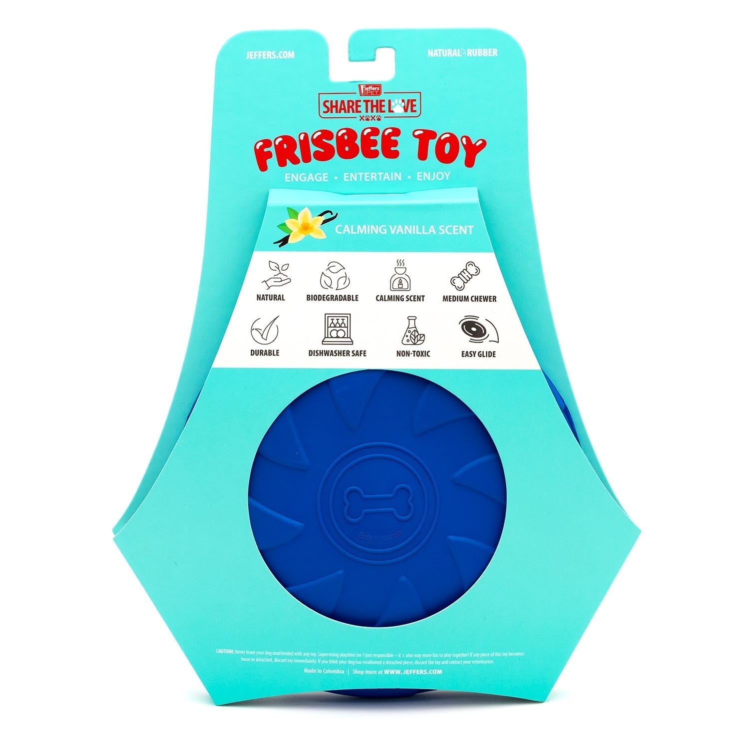 Image of Jeffers Blue Bone Stamped Frisbee Natural Rubber 8 Inch Dog Toy for Fetching & Chewing