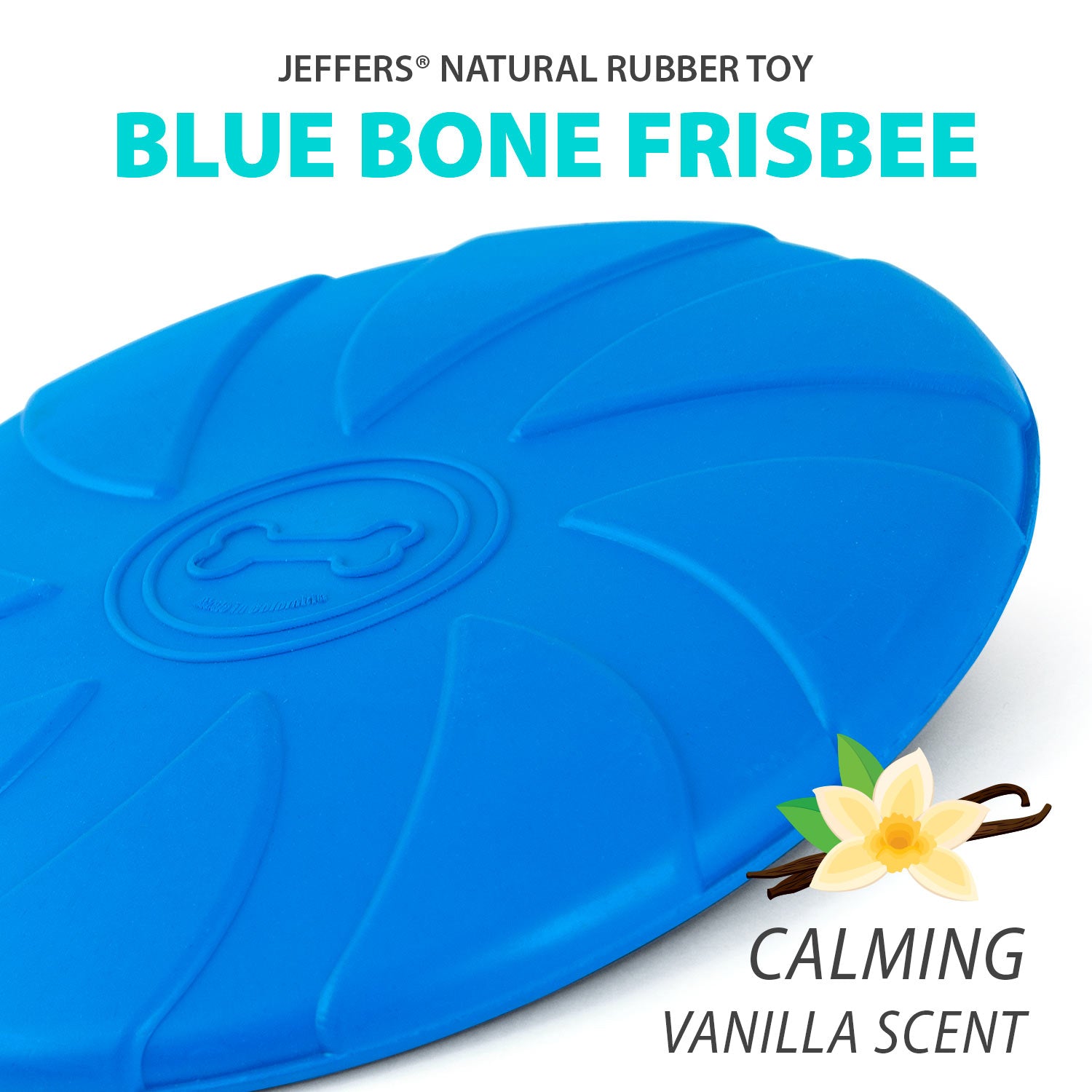 Image of Jeffers Blue Bone Stamped Frisbee Natural Rubber 8 Inch Dog Toy for Fetching & Chewing