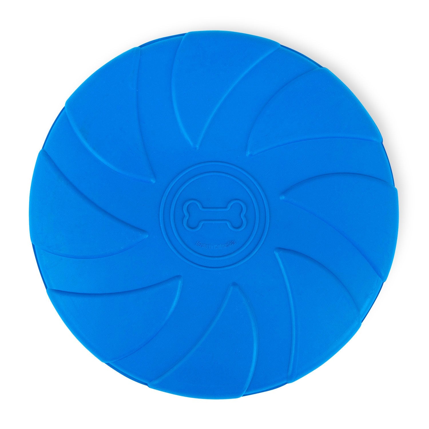 Image of Jeffers Blue Bone Stamped Frisbee Natural Rubber 8 Inch Dog Toy for Fetching & Chewing