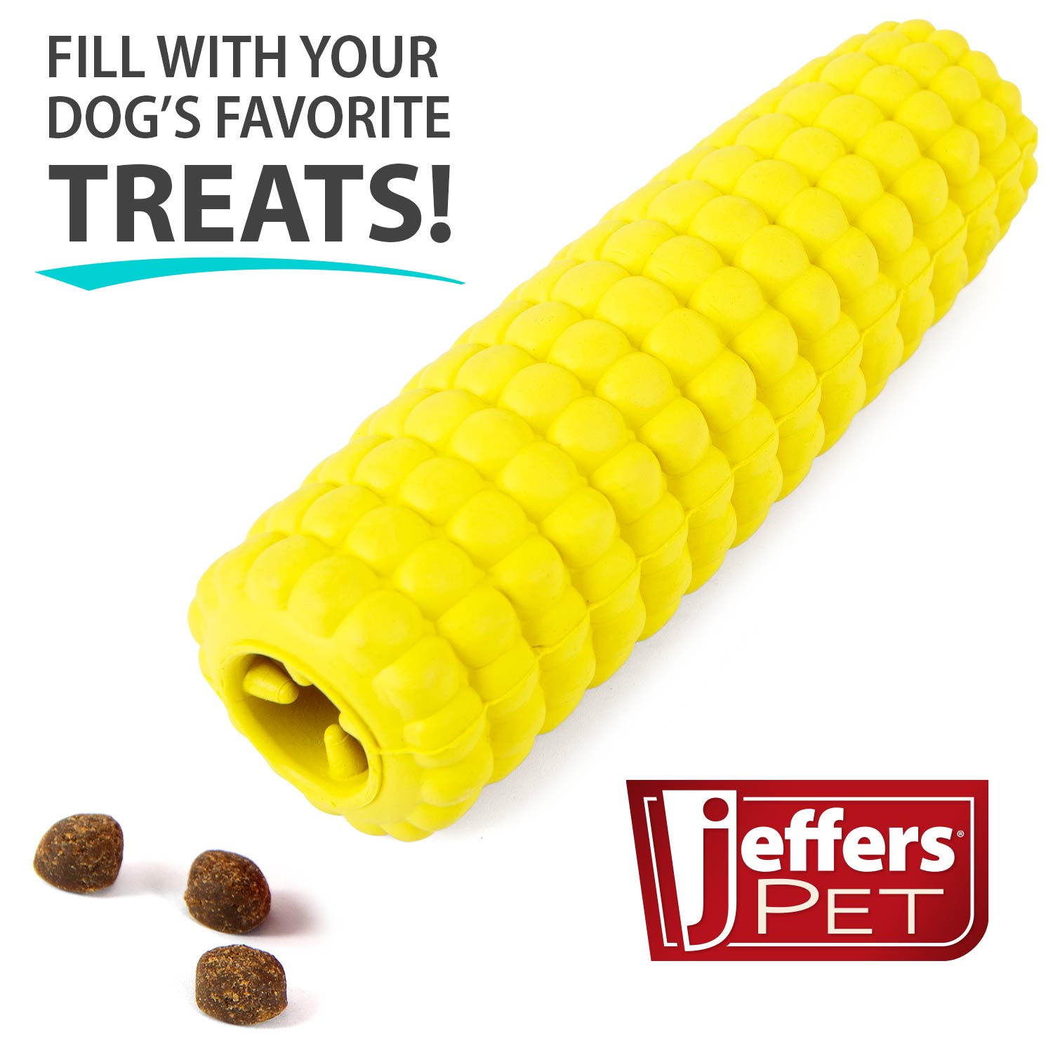 Image of Jeffers Corn Cob Natural Rubber Treat Dispensing Dog Chew Toy with Dental Benefits