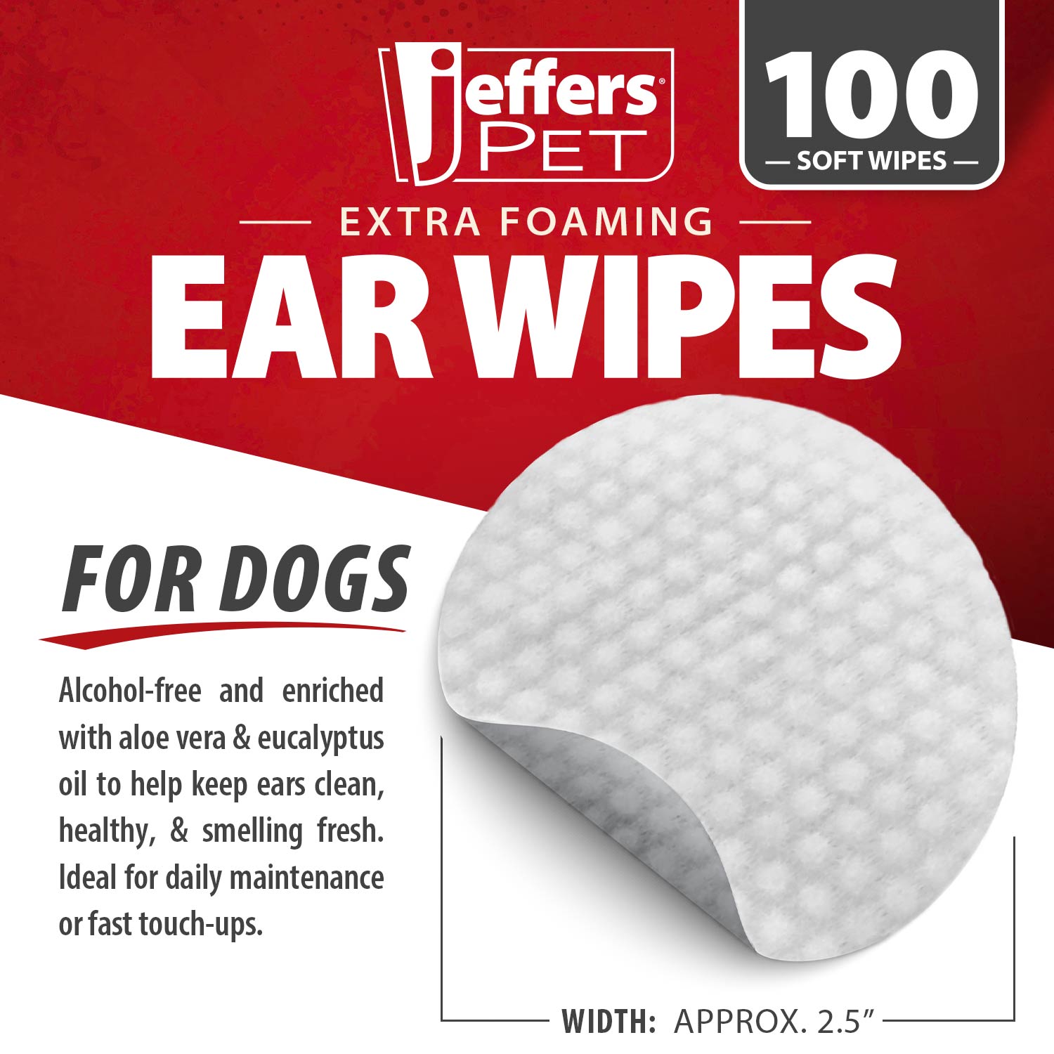 Image of Jeffers Dog Ear Cleaning Wipes, 100 Count