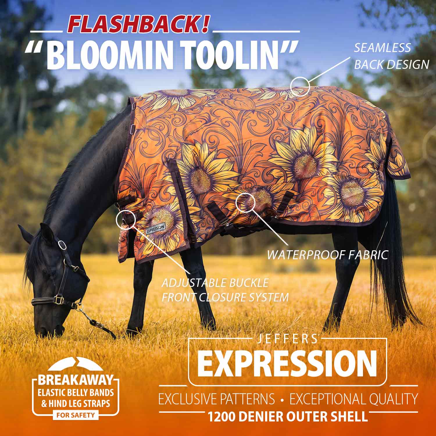 Image of Jeffers Expression 1200 Denier Standard Neck Horse Turnout Sheet, 0 Gram