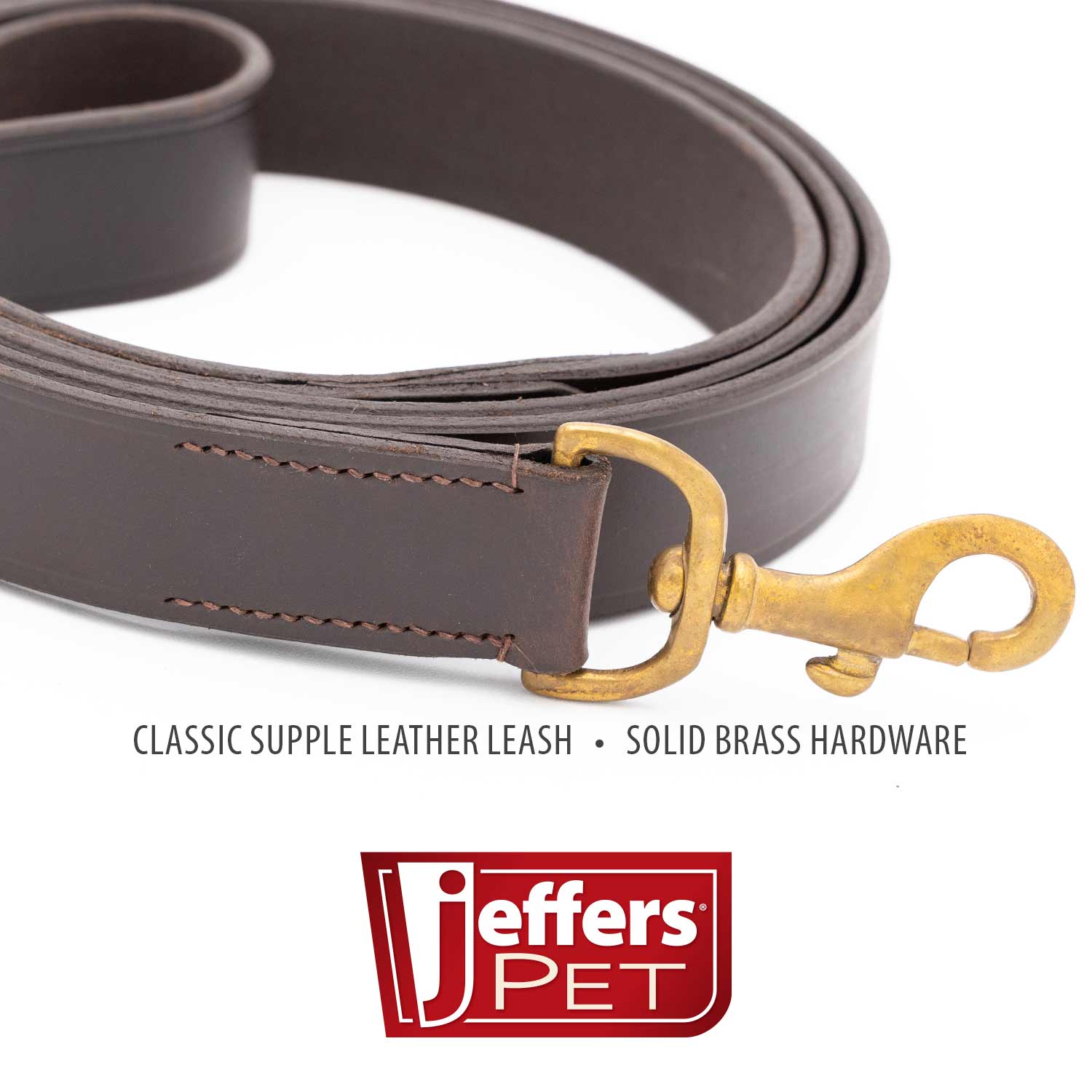 Image of Jeffers Flat Leather Dog Leash with Hand Strap Handle, 6 Feet Long