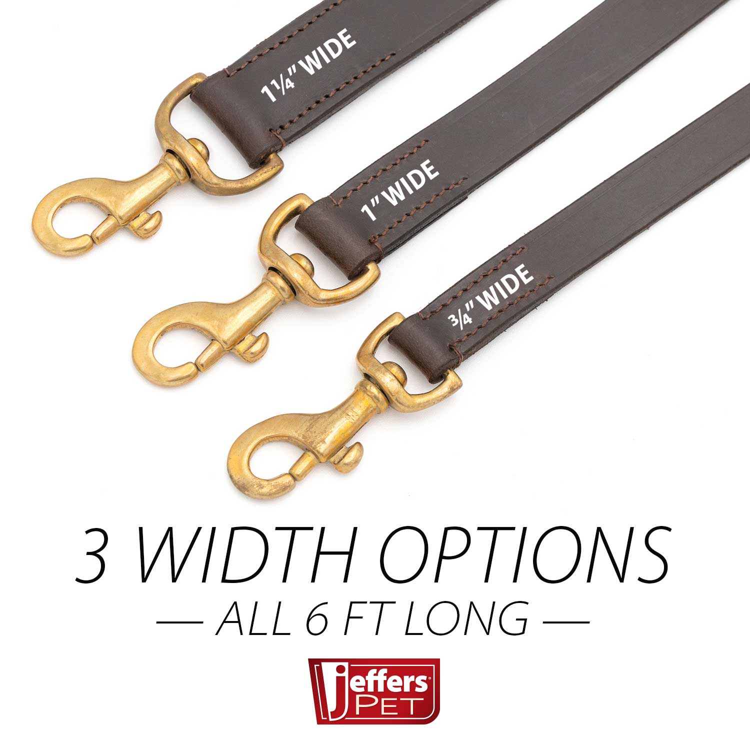 Image of Jeffers Flat Leather Dog Leash with Hand Strap Handle, 6 Feet Long