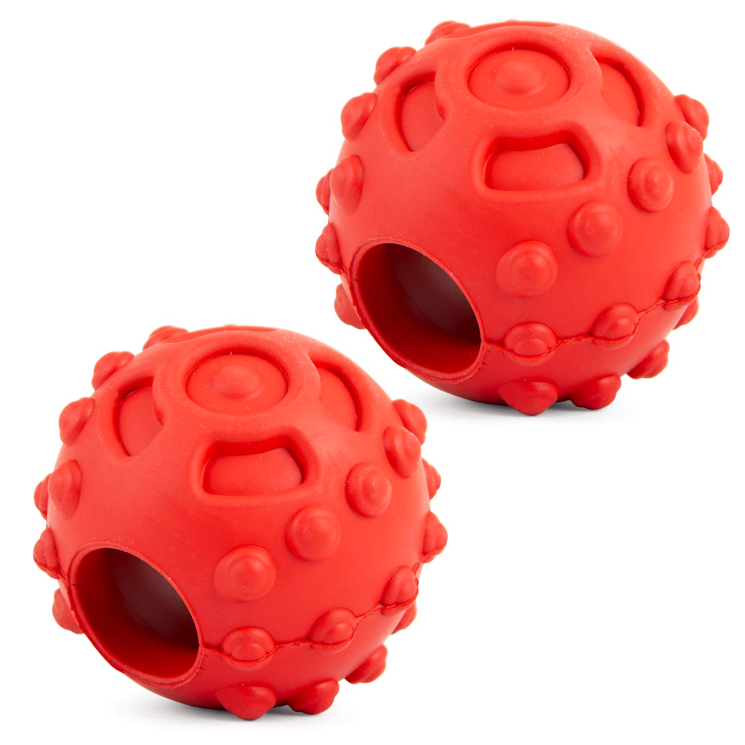 Image of Jeffers Hollow Red Knobby Ball Natural Rubber Dental Treat Dispensing Dog Chew Toy