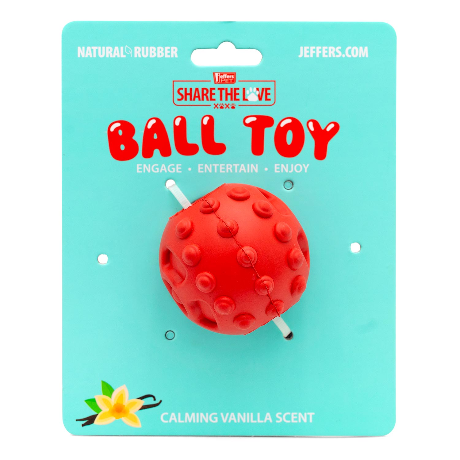 Image of Jeffers Hollow Red Knobby Ball Natural Rubber Dental Treat Dispensing Dog Chew Toy