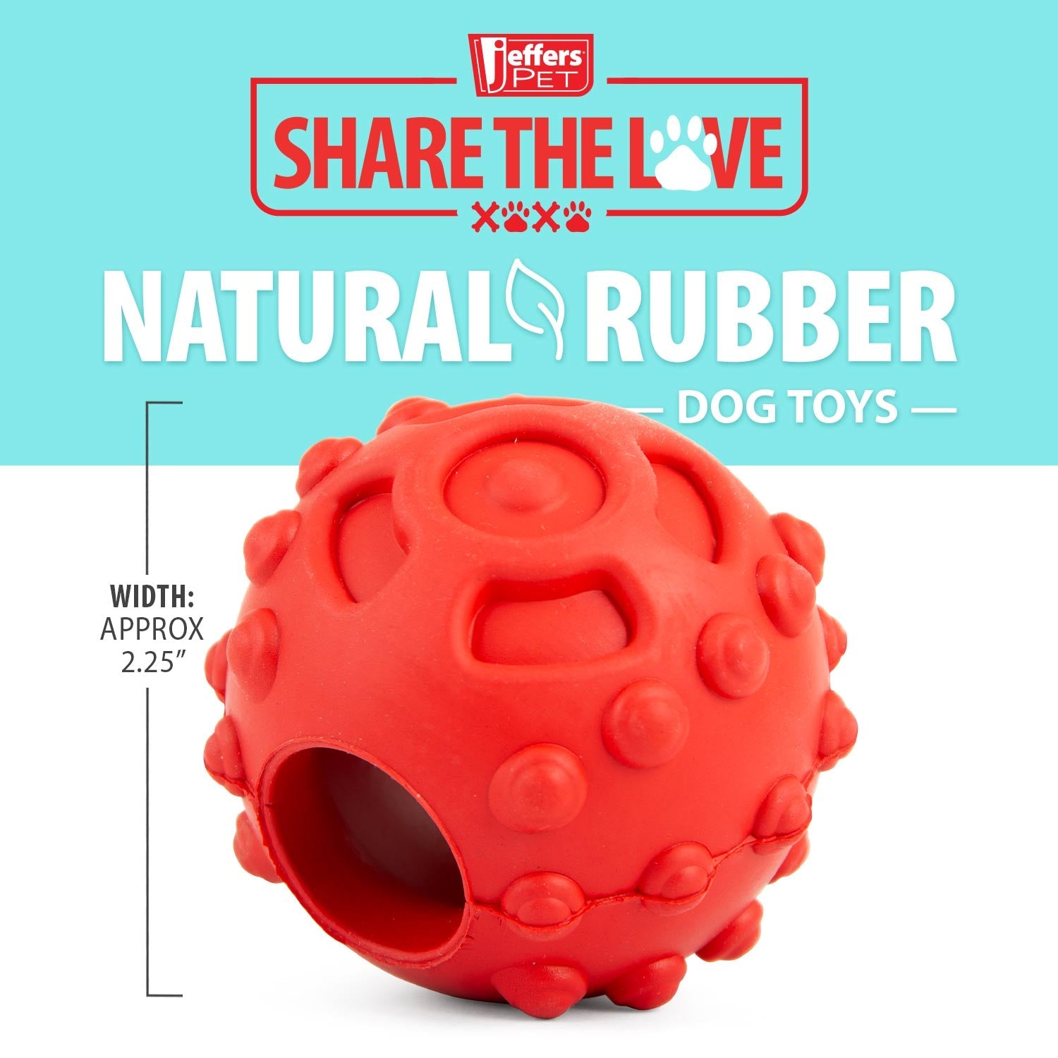 Image of Jeffers Hollow Red Knobby Ball Natural Rubber Dental Treat Dispensing Dog Chew Toy