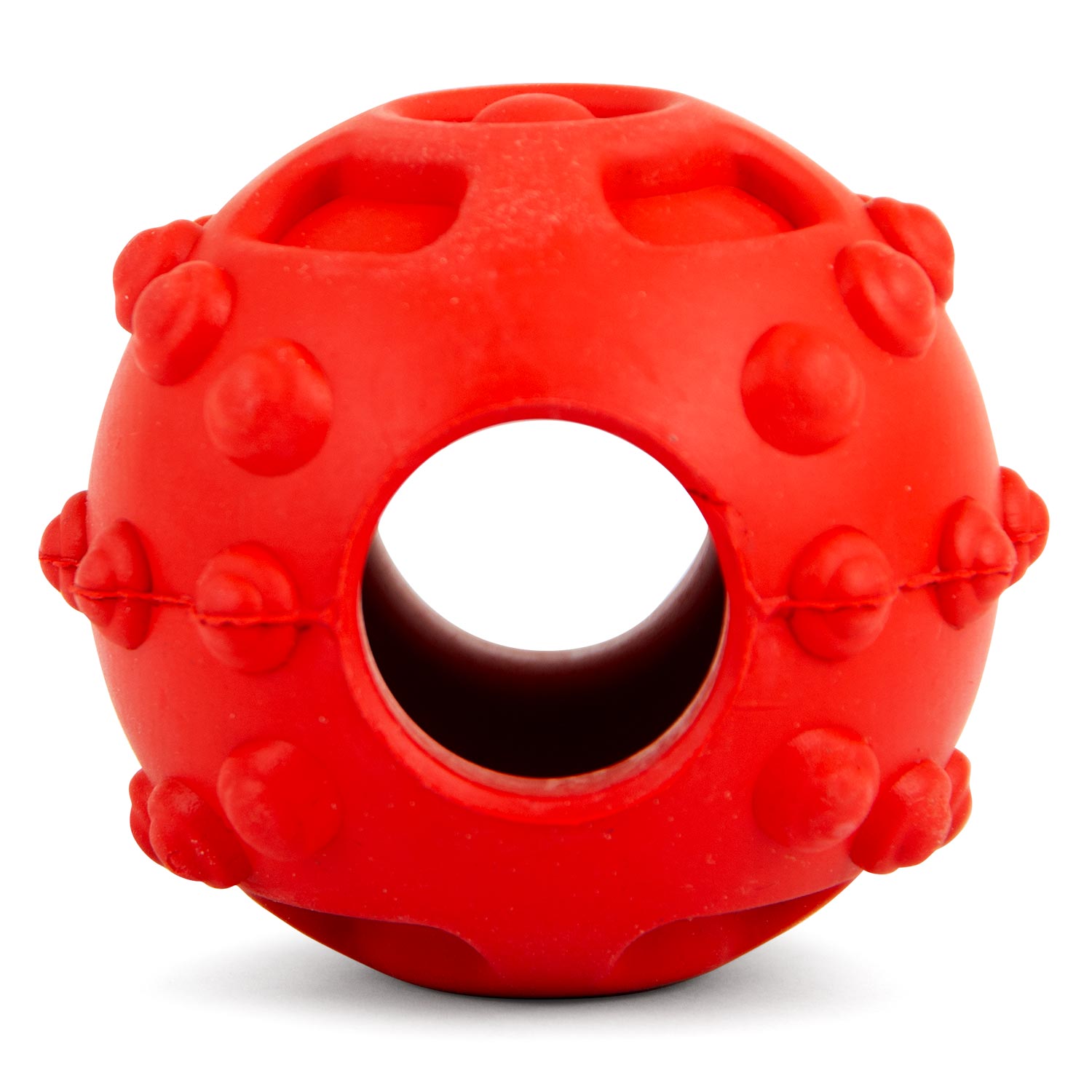 Image of Jeffers Hollow Red Knobby Ball Natural Rubber Dental Treat Dispensing Dog Chew Toy