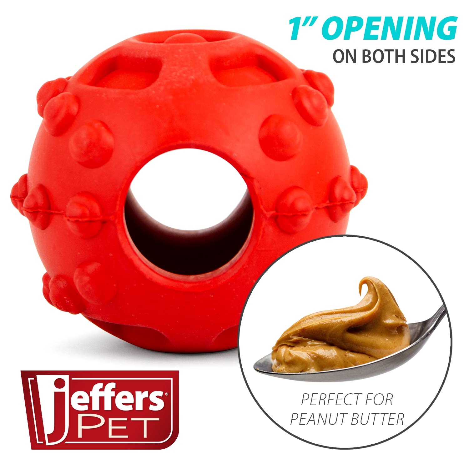 Image of Jeffers Hollow Red Knobby Ball Natural Rubber Dental Treat Dispensing Dog Chew Toy