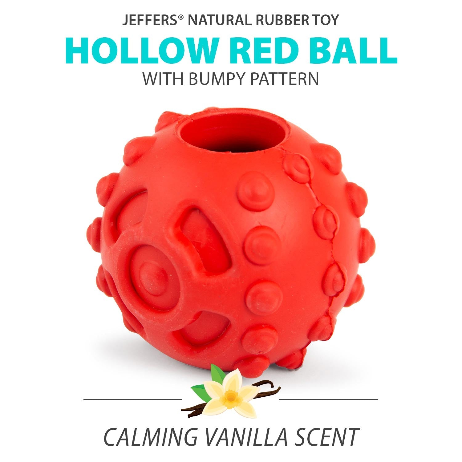 Image of Jeffers Hollow Red Knobby Ball Natural Rubber Dental Treat Dispensing Dog Chew Toy