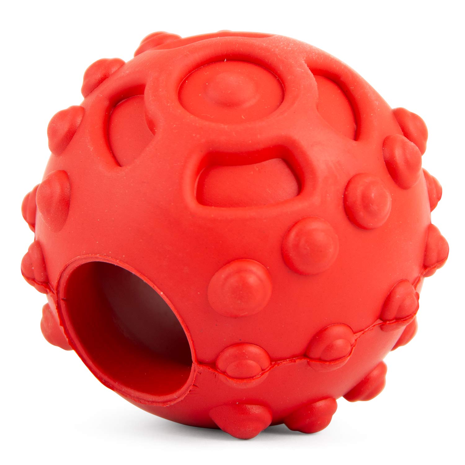 Image of Jeffers Hollow Red Knobby Ball Natural Rubber Dental Treat Dispensing Dog Chew Toy