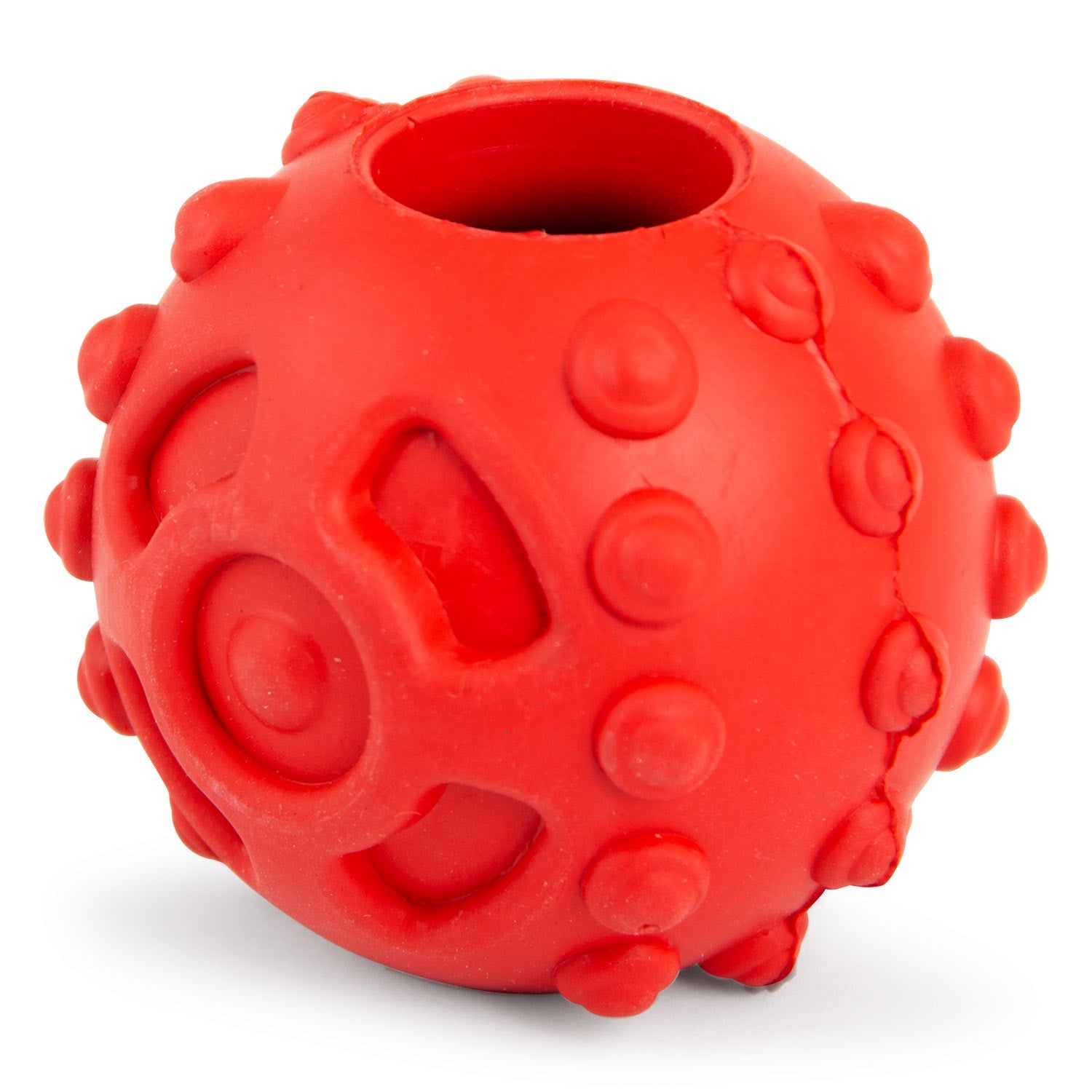 Image of Jeffers Hollow Red Knobby Ball Natural Rubber Dental Treat Dispensing Dog Chew Toy