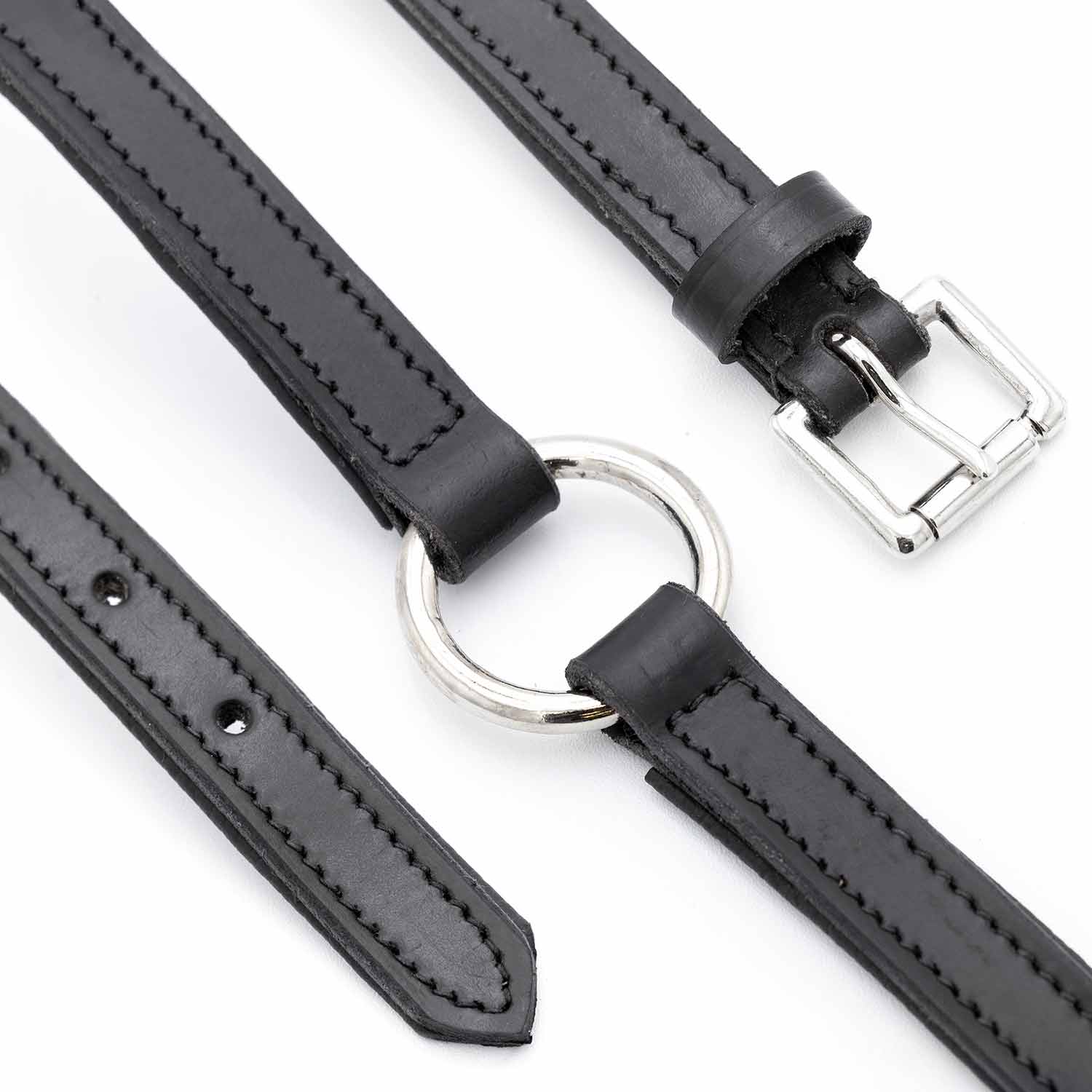 Image of Jeffers Padded Black Leather Dog Collars with O-Ring and Nickel Hardware