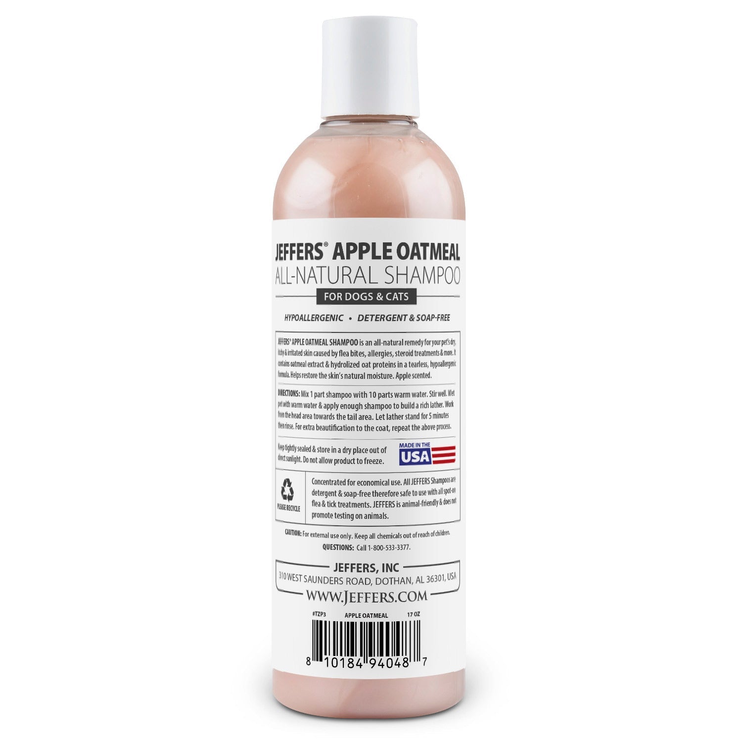 Image of Jeffers Pet Apple Oatmeal All-Natural Hypoallergenic Dry Skin Shampoo for Dogs and Cats