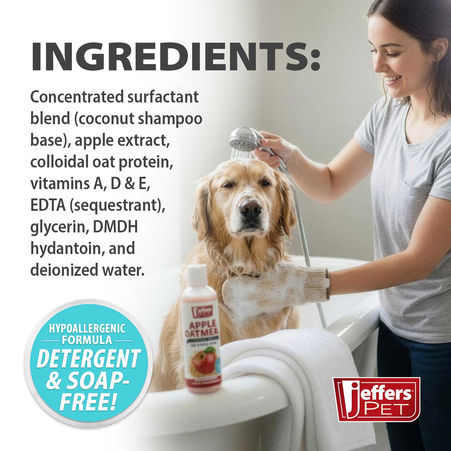 Image of Jeffers Pet Apple Oatmeal All-Natural Hypoallergenic Dry Skin Shampoo for Dogs and Cats