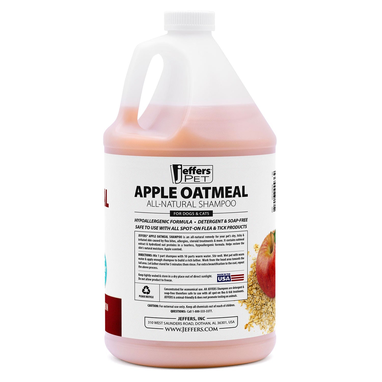 Image of Jeffers Pet Apple Oatmeal All-Natural Hypoallergenic Dry Skin Shampoo for Dogs and Cats