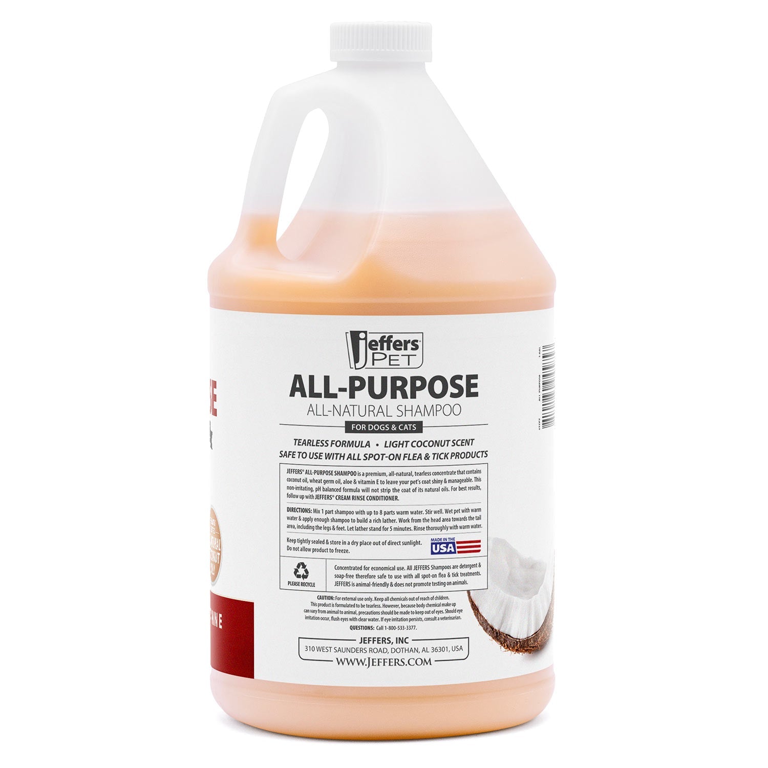 Image of Jeffers Pet Tearless All-Purpose All-Natural Coconut Oil Shampoo for Dogs & Cats