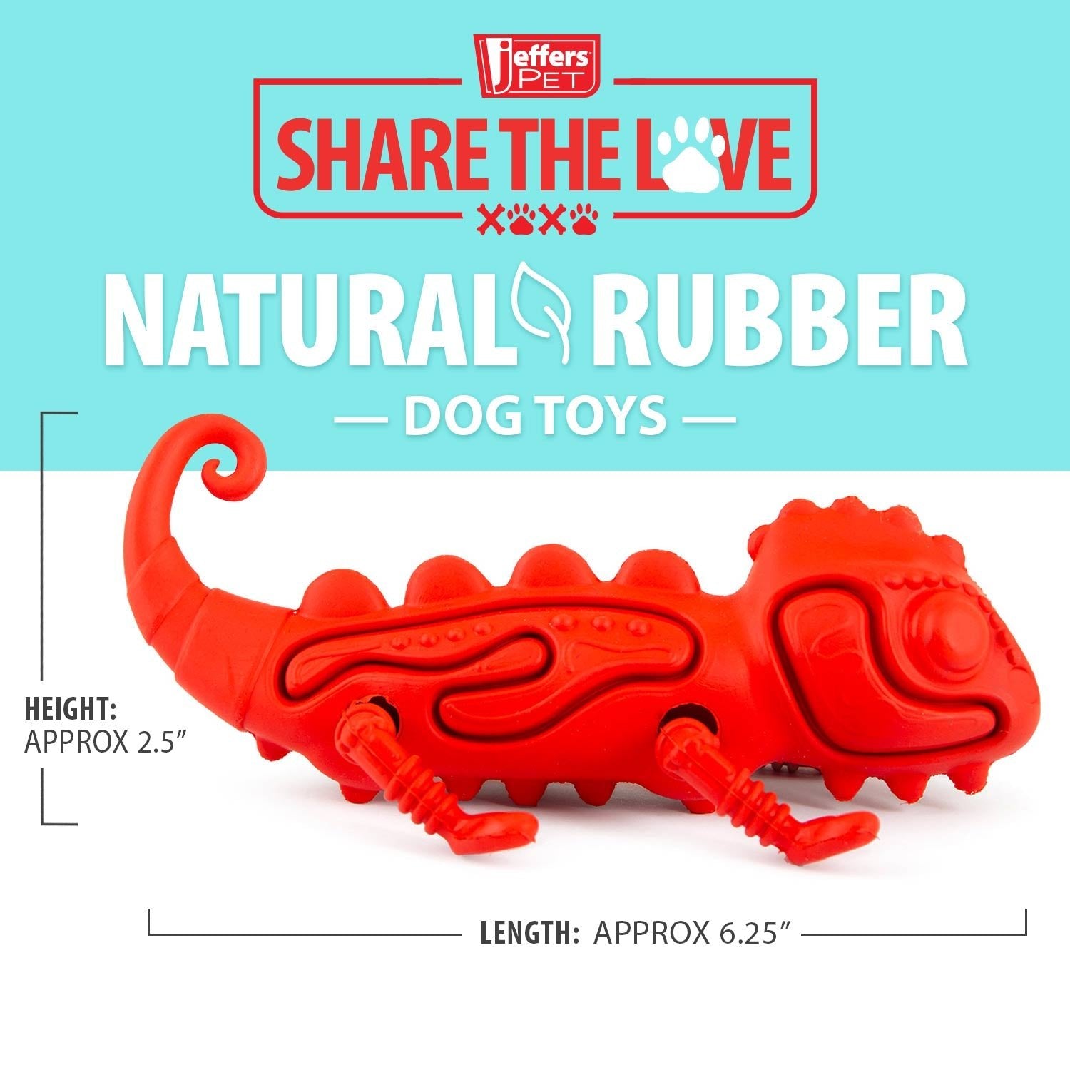 Image of Jeffers Red Chameleon Natural Eco-Friendly Rubber Dental Dog Chew Toy for Medium Chewers