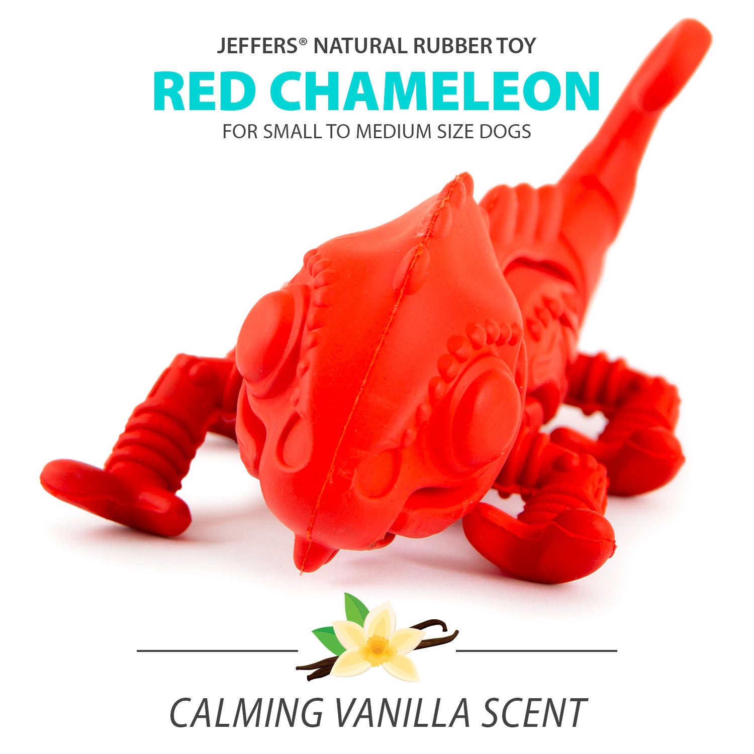 Image of Jeffers Red Chameleon Natural Eco-Friendly Rubber Dental Dog Chew Toy for Medium Chewers