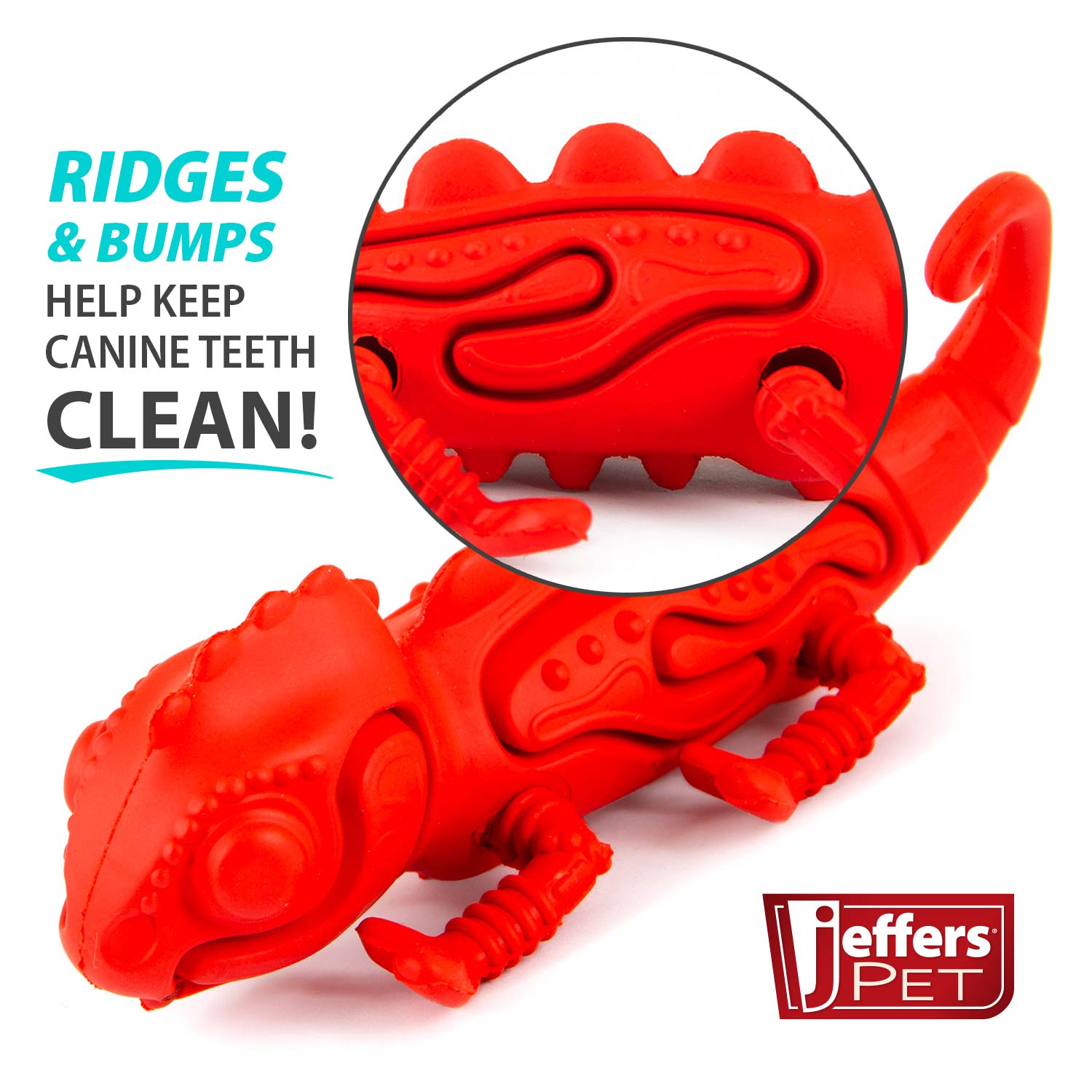 Image of Jeffers Red Chameleon Natural Eco-Friendly Rubber Dental Dog Chew Toy for Medium Chewers