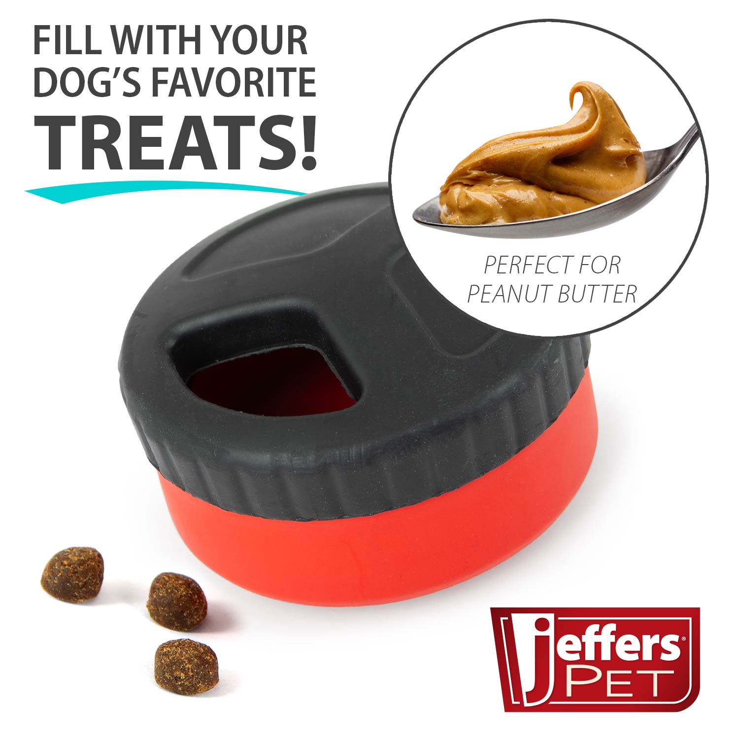 Image of Jeffers Red Hockey Puck Natural Rubber Treat Dispensing Dental Dog Chew Toy