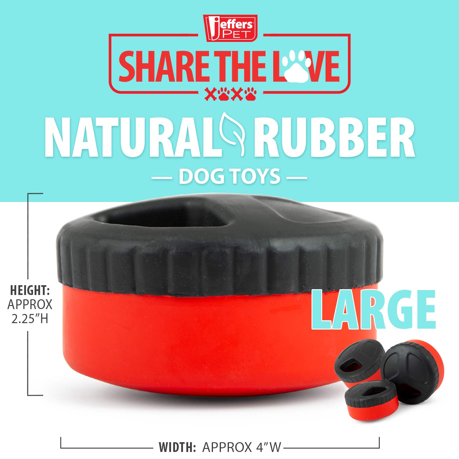 Image of Jeffers Red Hockey Puck Natural Rubber Treat Dispensing Dental Dog Chew Toy
